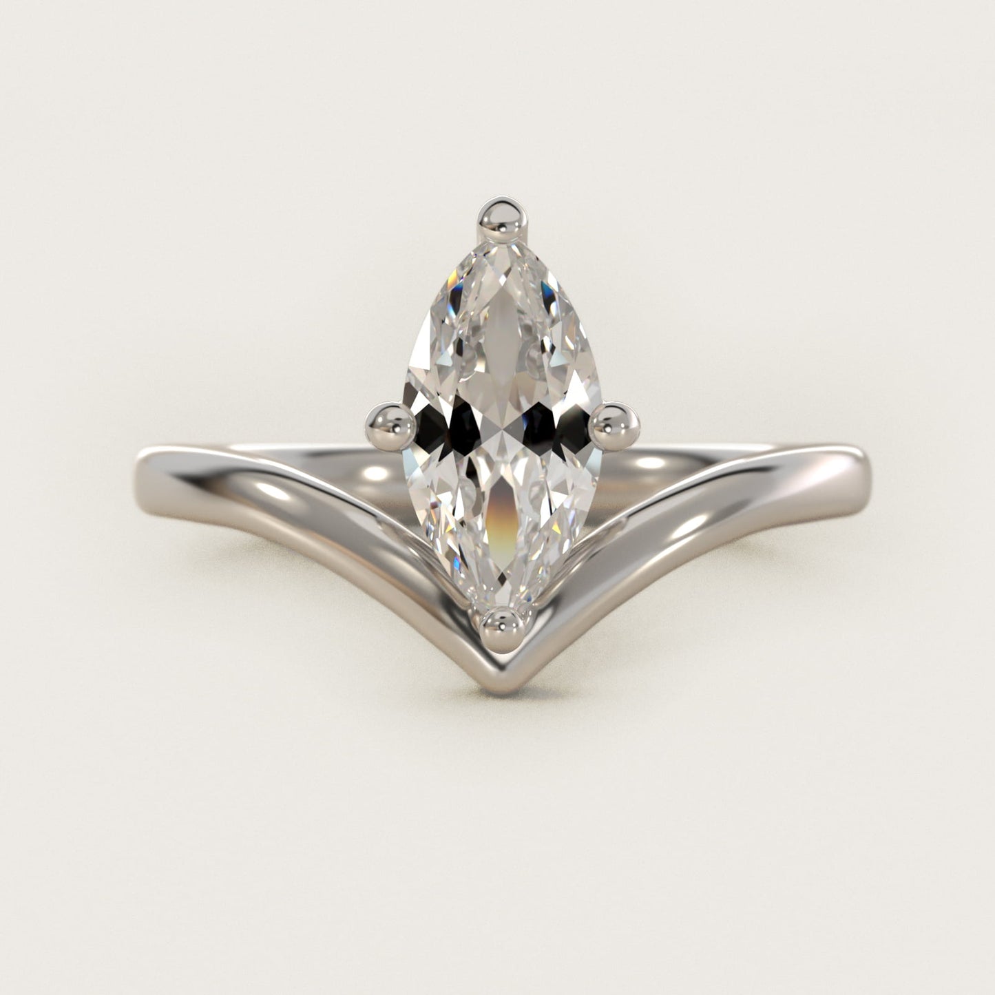 Chevron Solitaire Engagement Ring in 14k White Gold - Marquise Center
