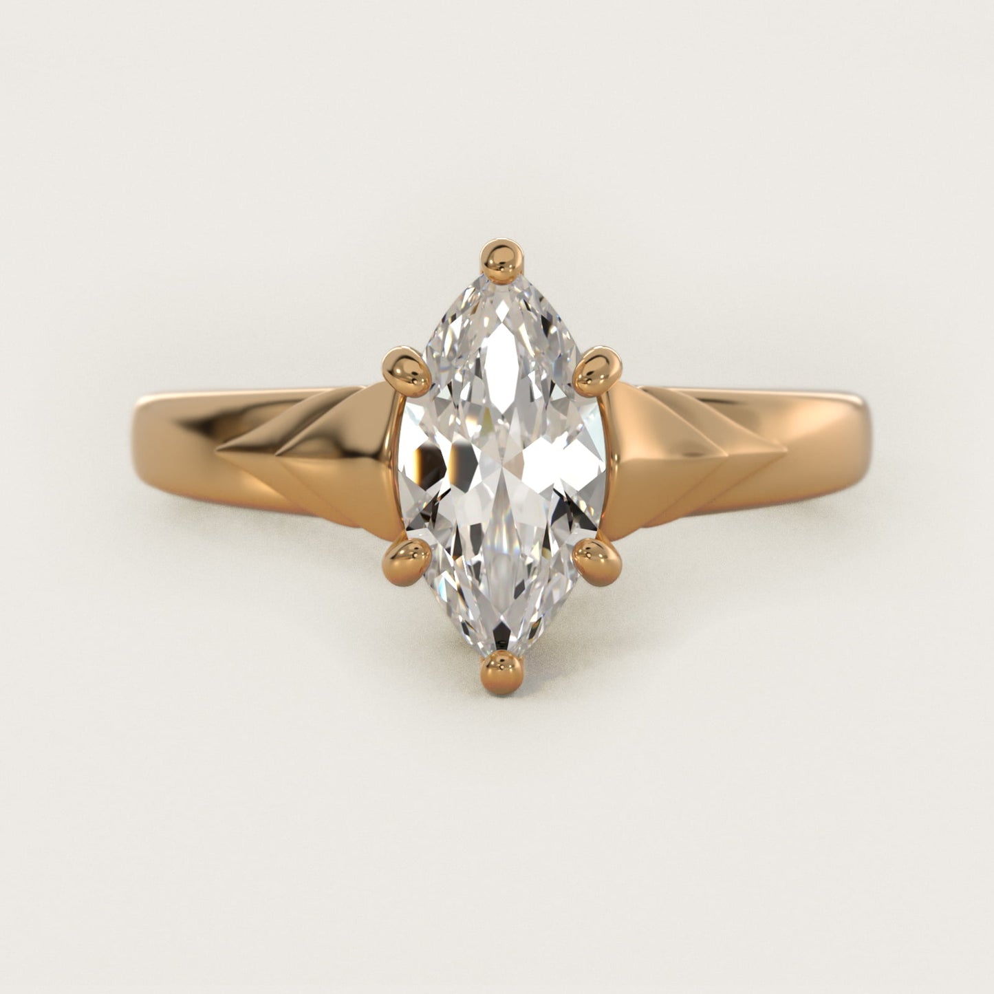 Chevron Solitaire Plus Engagement Ring in 14k Yellow Gold - Marquise Center