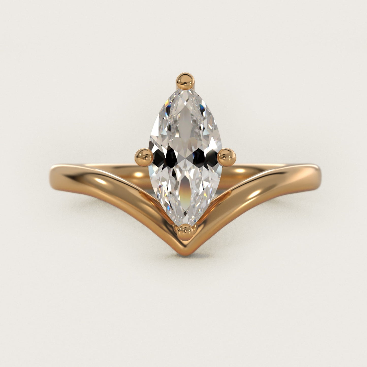Chevron Solitaire Engagement Ring in 18k Yellow Gold - Marquise Center