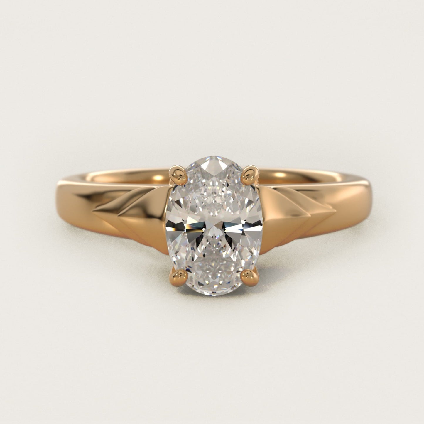 Chevron Solitaire Plus Engagement Ring in 18k Yellow Gold - Oval Center