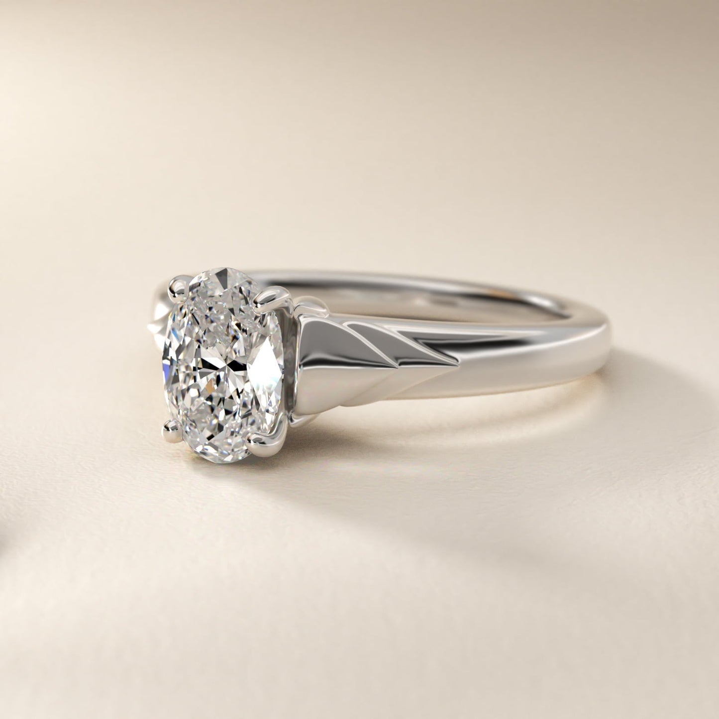 Chevron Solitaire Plus Engagement Ring in Platinum - Oval Center