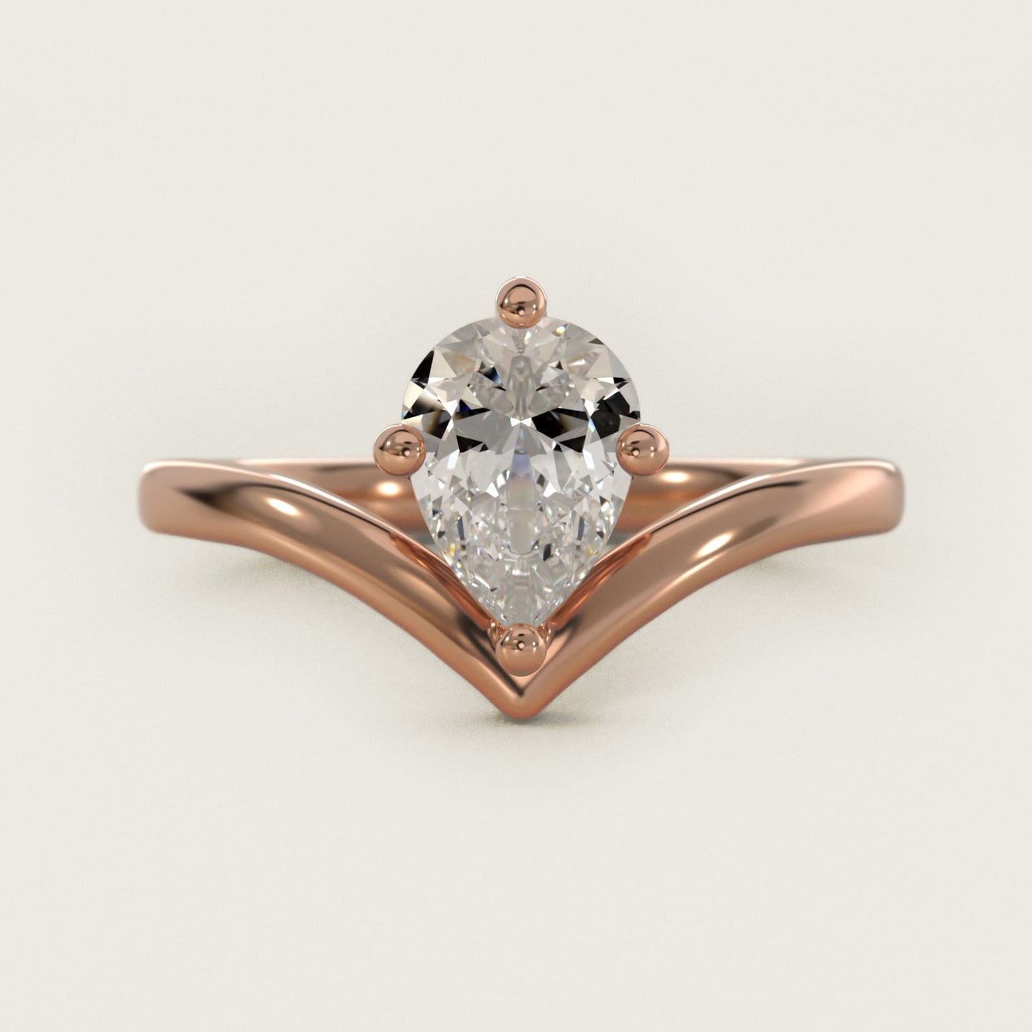 Chevron Solitaire Engagement Ring in 14k Rose Gold - Pear Center
