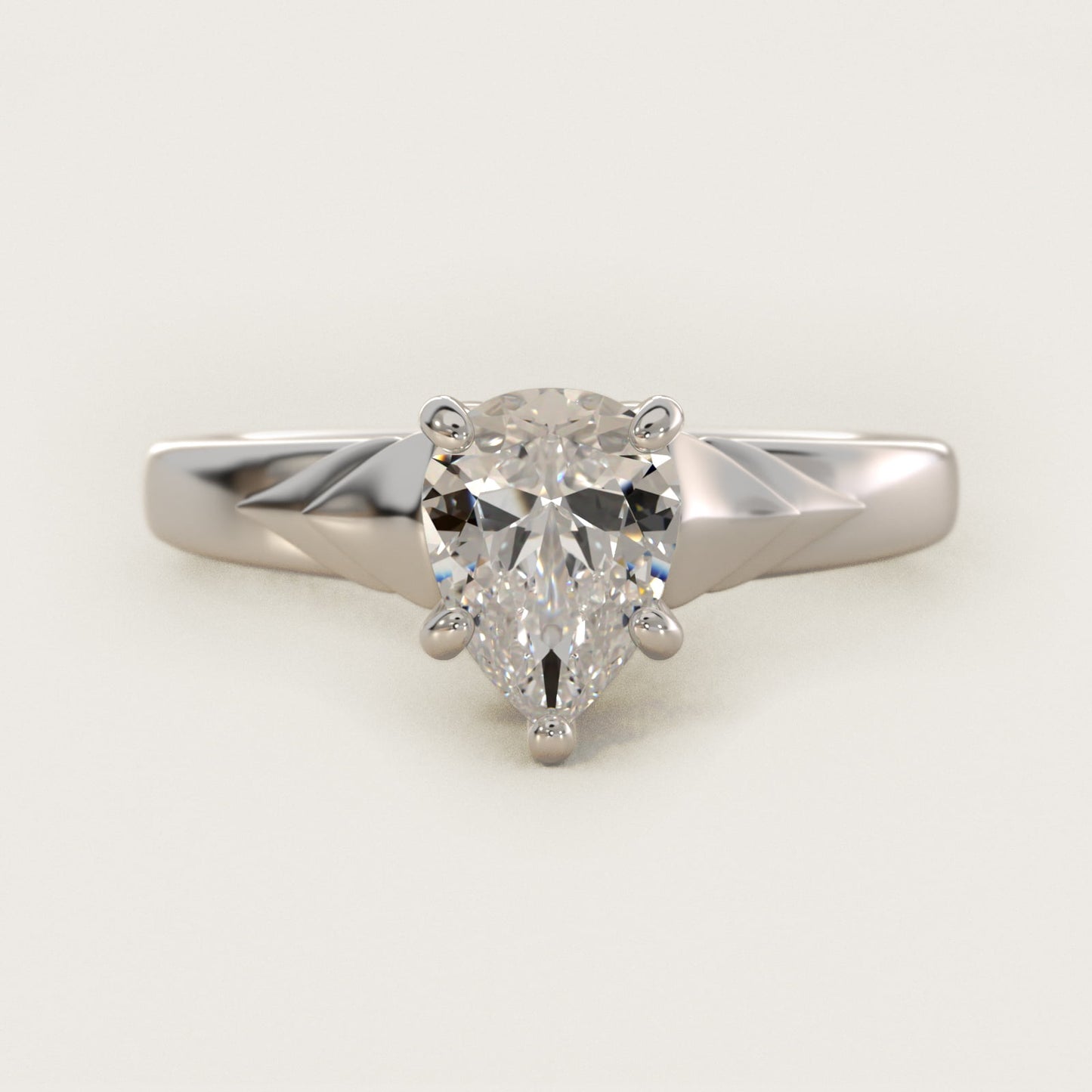 Chevron Solitaire Plus Engagement Ring in 14k White Gold - Pear Center