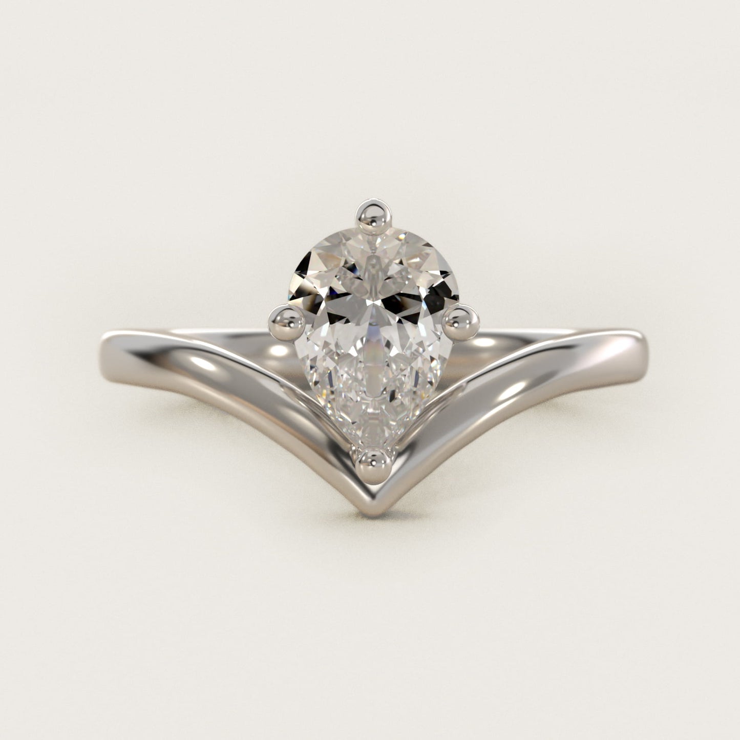 Chevron Solitaire Engagement Ring in Platinum - Pear Center