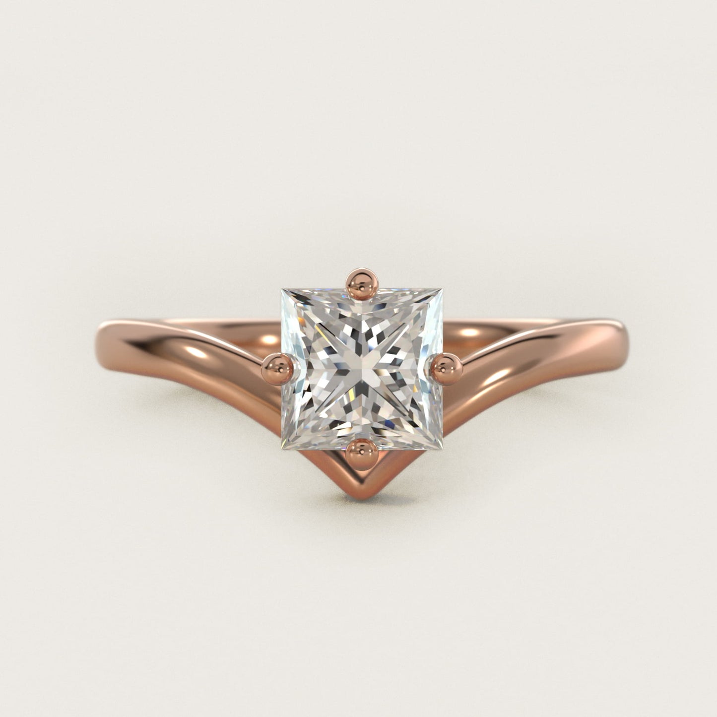 Chevron Solitaire Engagement Ring in 14k Rose Gold - Princess Center