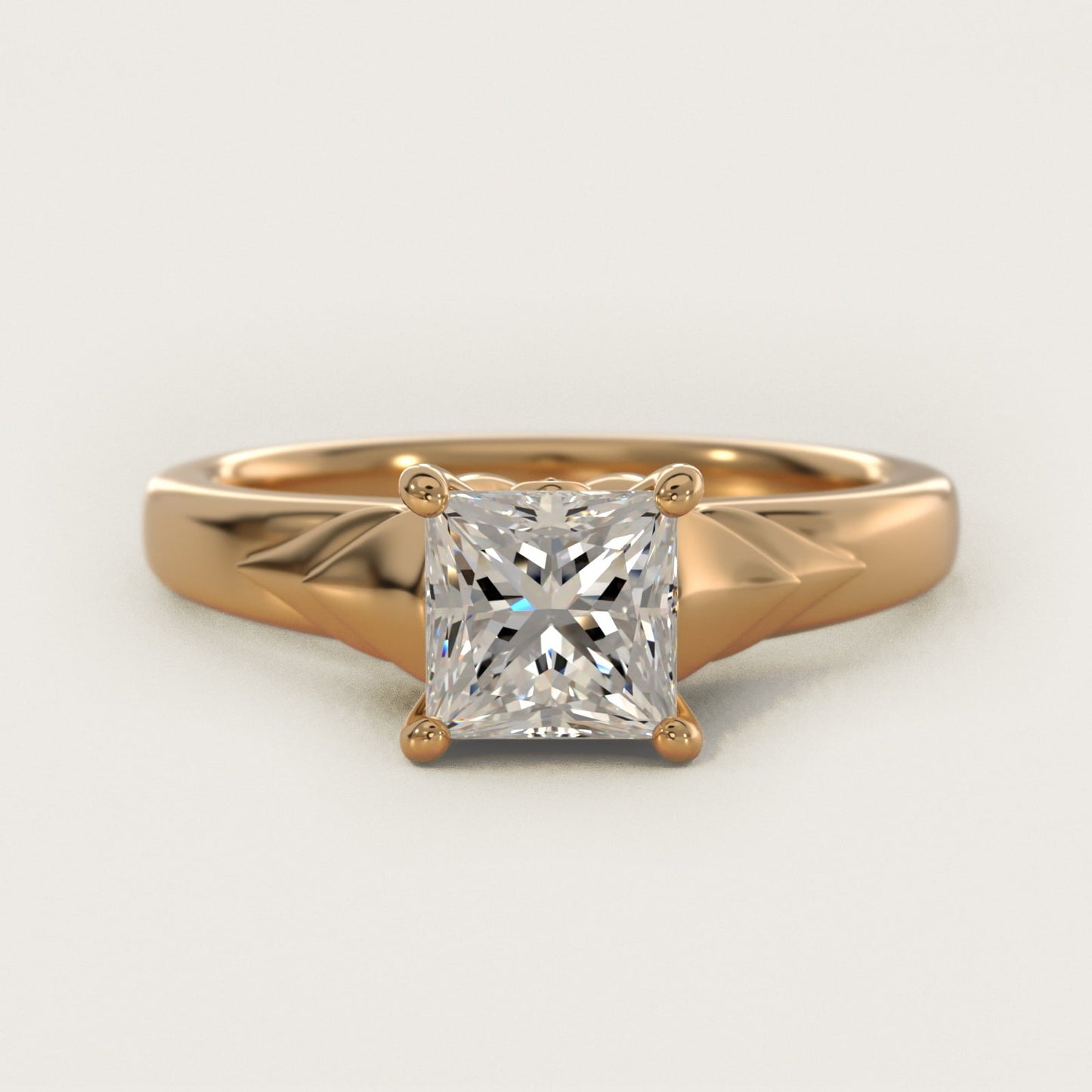 Chevron Solitaire Plus Engagement Ring in 18k Yellow Gold - Princess Center