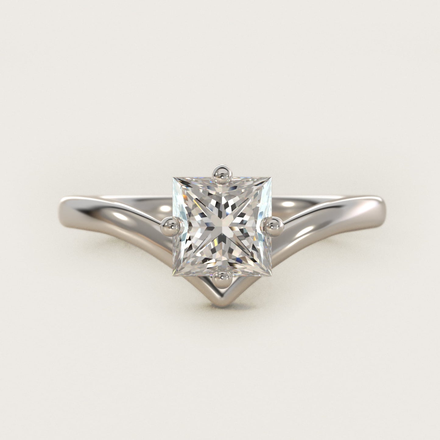 Chevron Solitaire Engagement Ring in Platinum - Princess Center