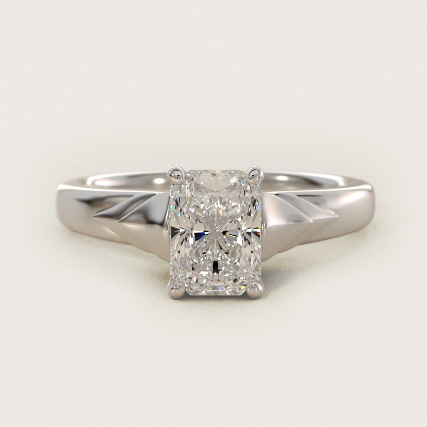 Chevron Solitaire Plus Engagement Ring in 14k White Gold - Radiant Center