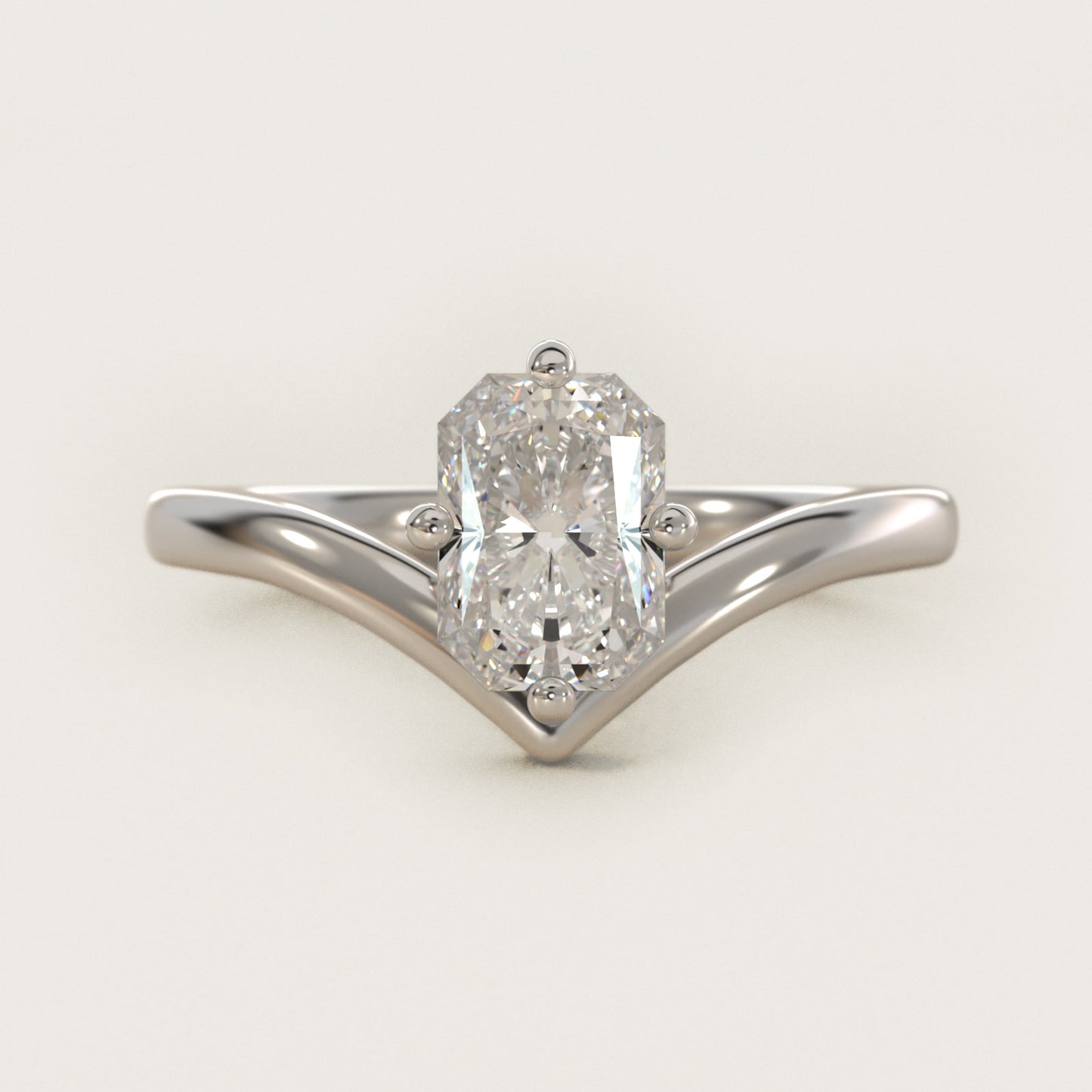Chevron Solitaire Engagement Ring in 18k White Gold - Radiant Center