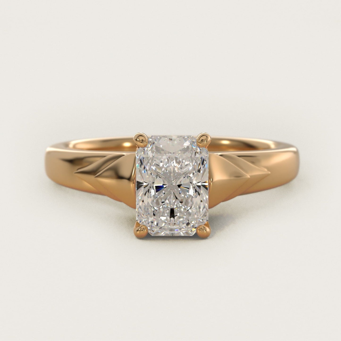 Chevron Solitaire Plus Engagement Ring in 18k Yellow Gold - Radiant Center