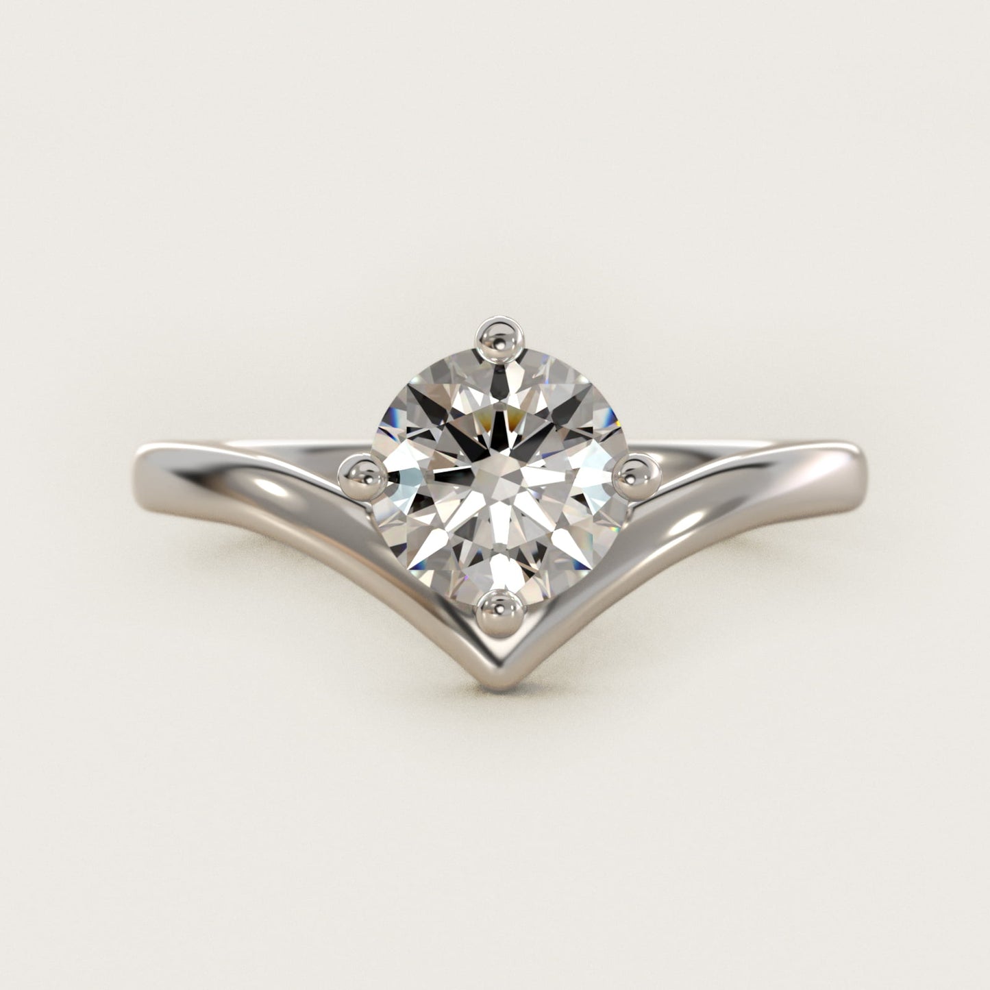 Chevron Solitaire Engagement Ring in 14k White Gold - Round Center