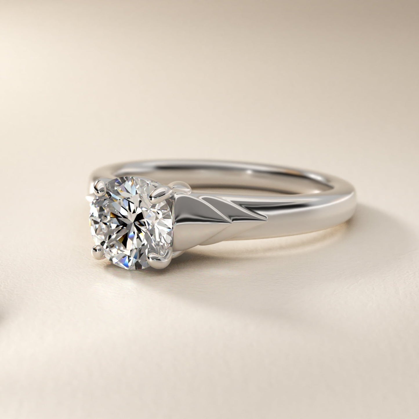 Chevron Solitaire Plus Engagement Ring in Platinum - Round Center