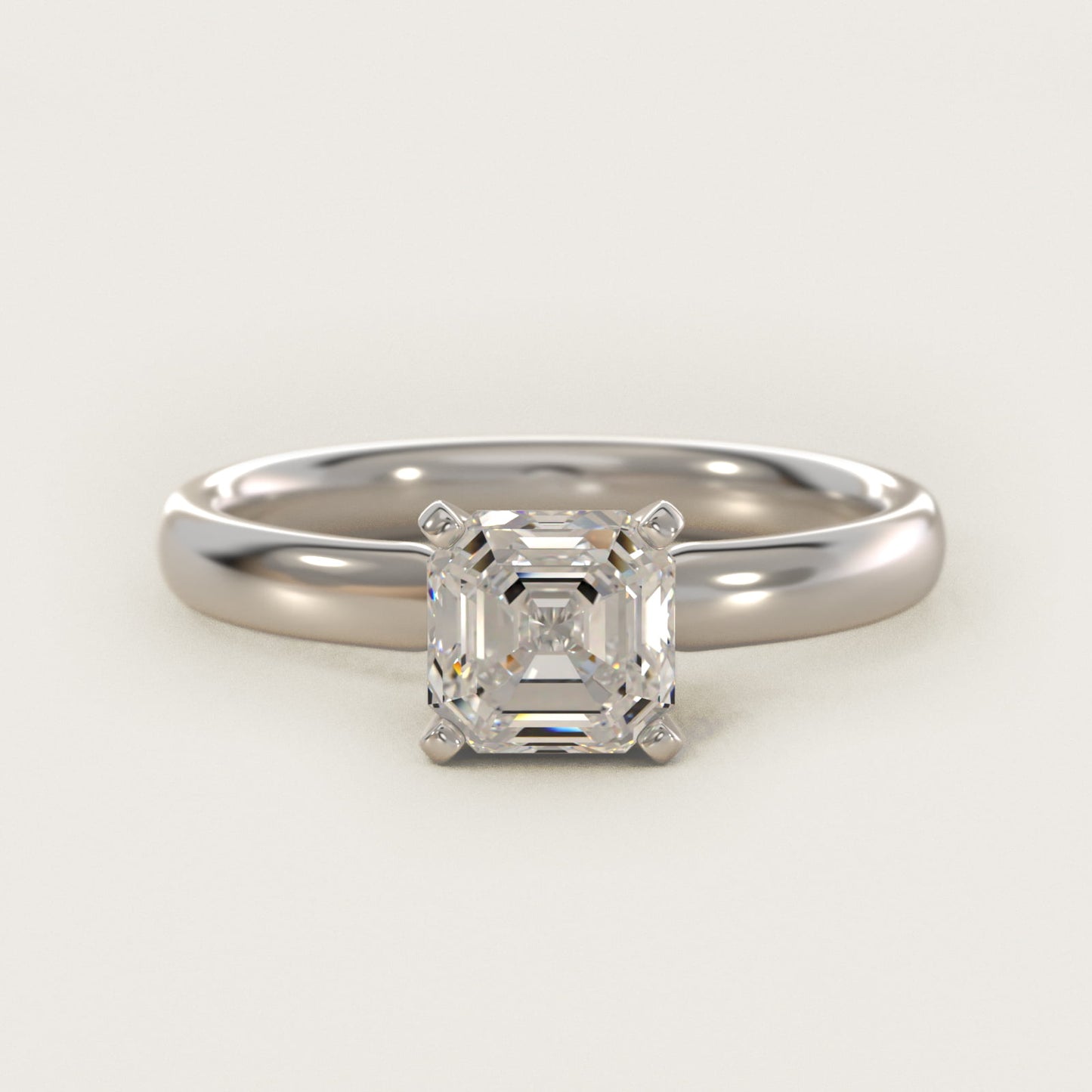 Classic Comfort Fit Solitaire Engagement Ring in 14k White Gold (2.5mm) - Asscher Center