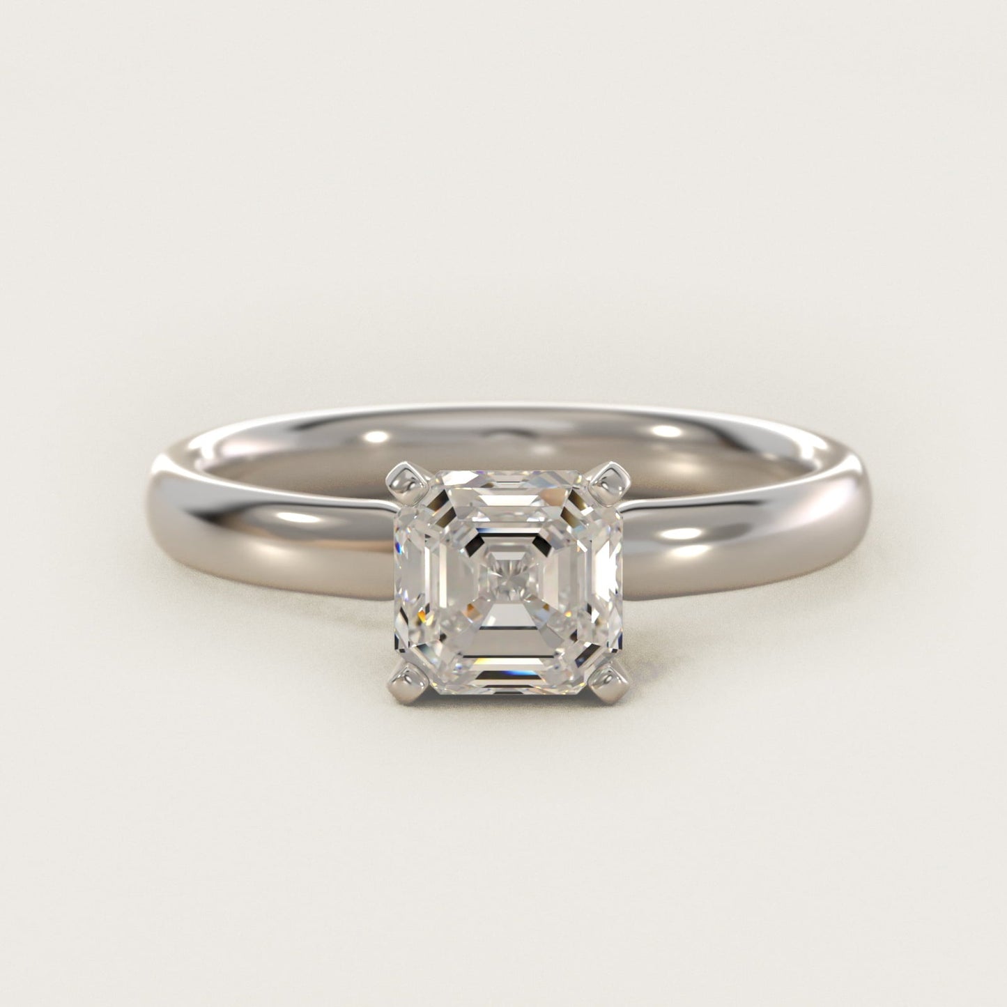 Classic Comfort Fit Solitaire Engagement Ring in 18k White Gold (2.5mm) - Asscher Center