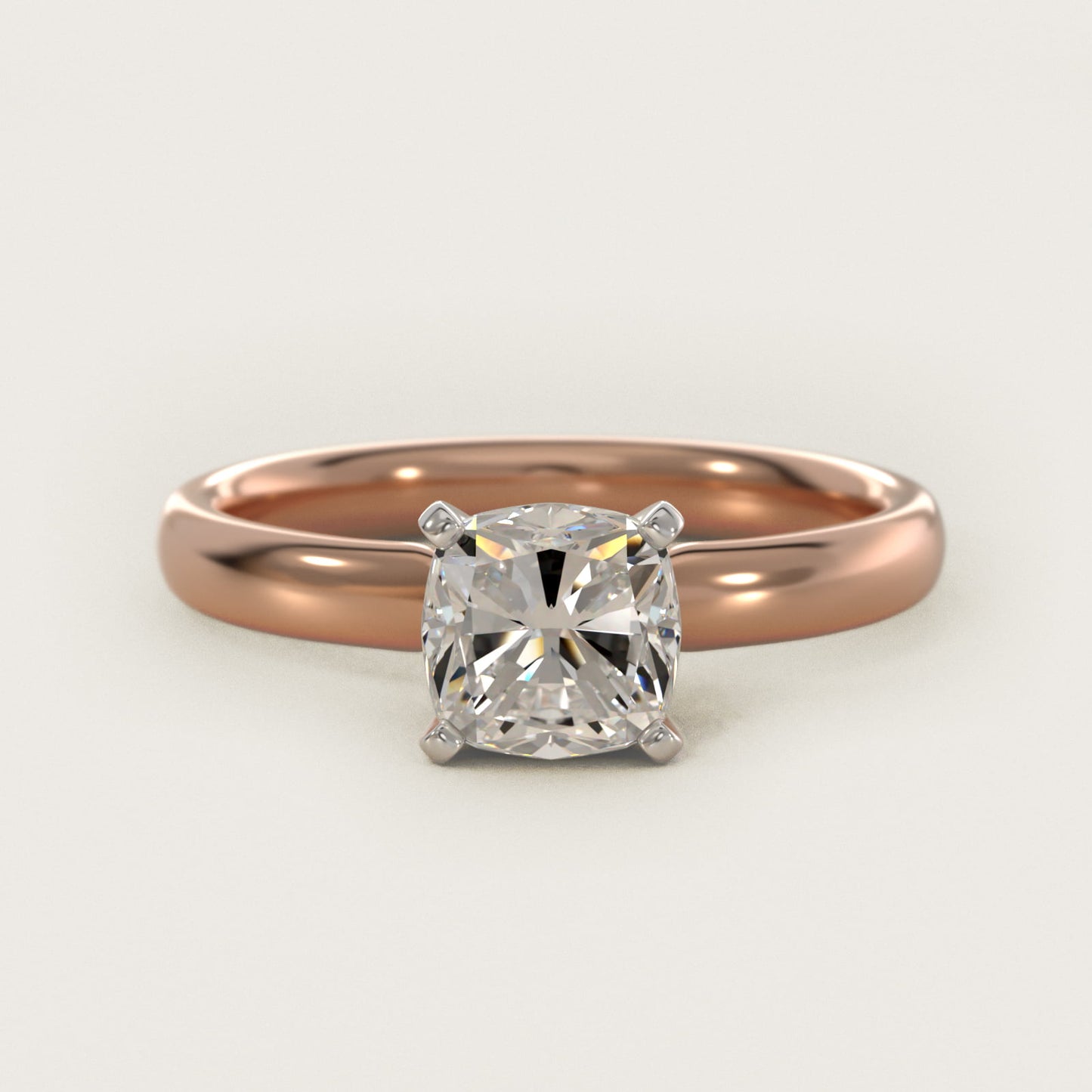 Classic Comfort Fit Solitaire Engagement Ring in 14k Rose Gold (2.5mm) - Cushion Center