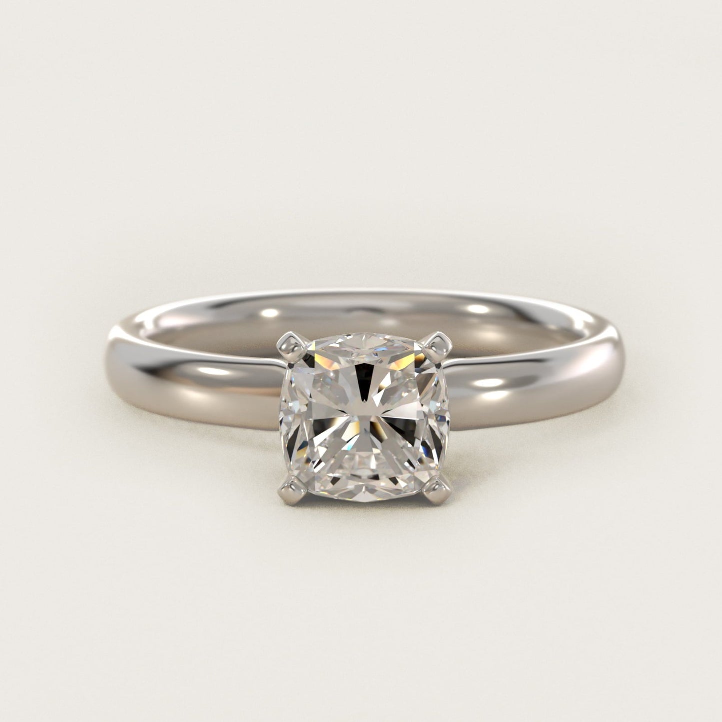 Classic Comfort Fit Solitaire Engagement Ring in 18k White Gold (2.5mm) - Cushion Center