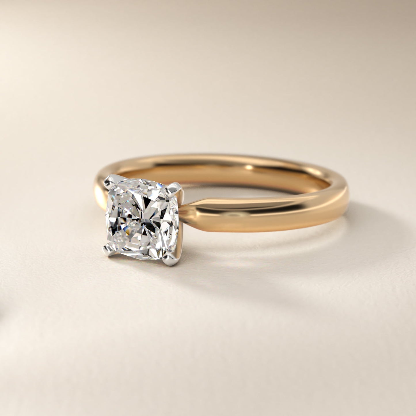 Classic Comfort Fit Solitaire Engagement Ring in 14K Yellow Gold (2.5mm) - Cushion Center