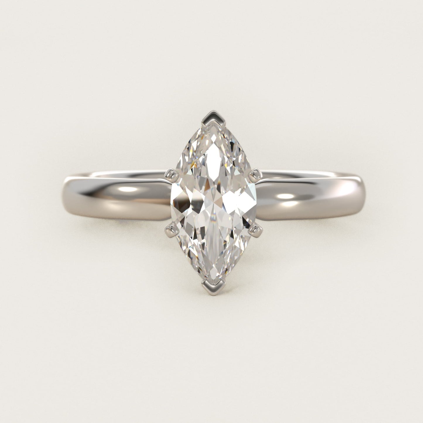 Classic Comfort Fit Solitaire Engagement Ring in 14k White Gold (2.5mm) - Marquise Center