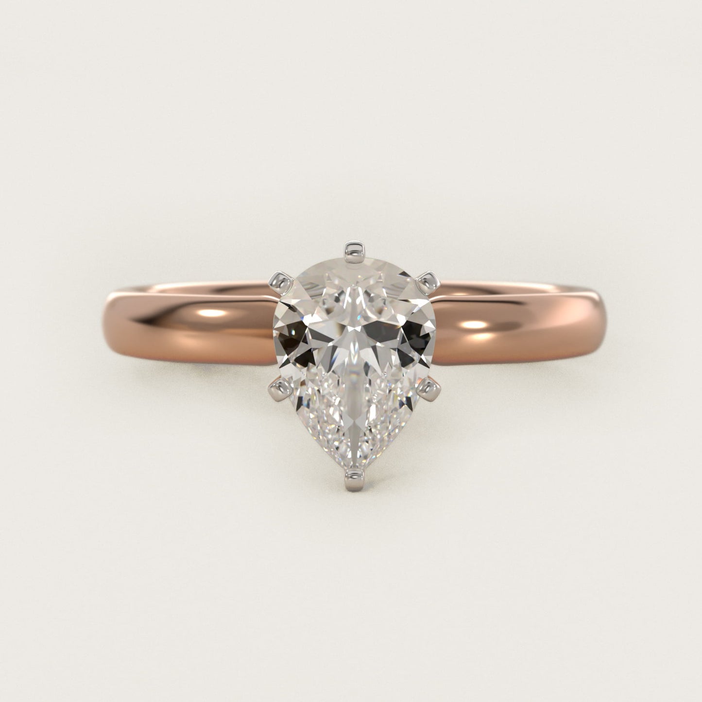Classic Comfort Fit Solitaire Engagement Ring in 14k Rose Gold (2.5mm) - Pear Center