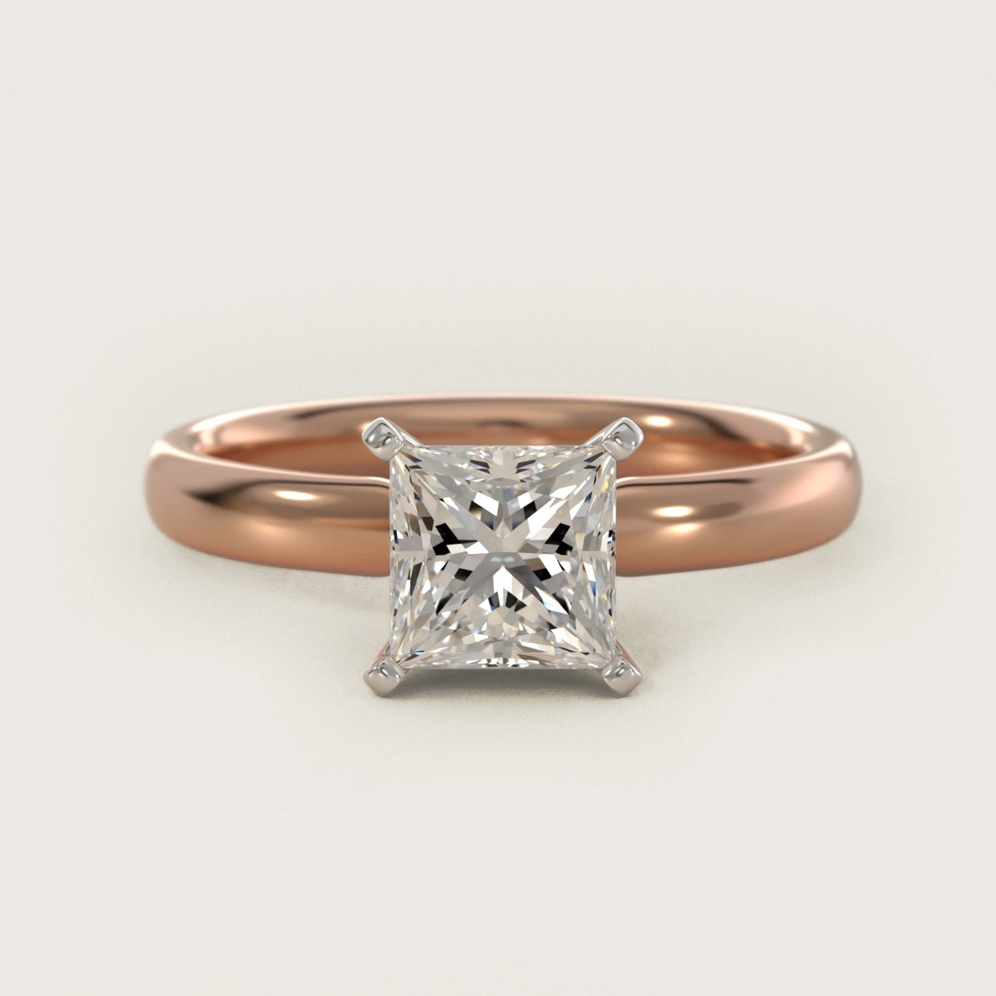 Classic Comfort Fit Solitaire Engagement Ring in 18k Rose Gold (2.5mm) - Princess Center