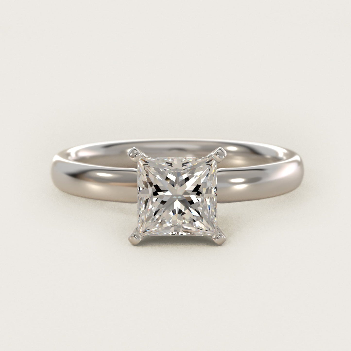Classic Comfort Fit Solitaire Engagement Ring in 18k White Gold (2.5mm) - Princess Center