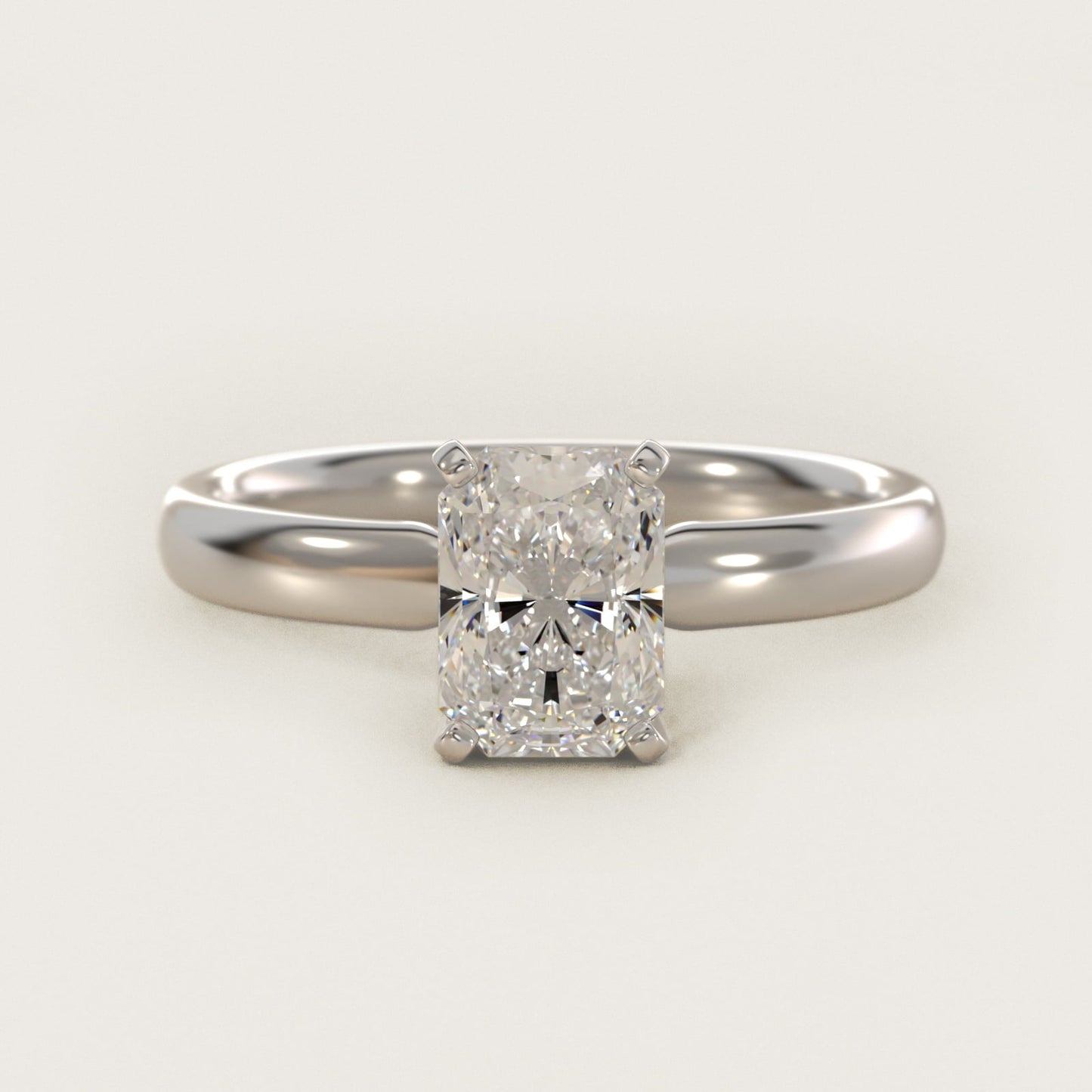Classic Comfort Fit Solitaire Engagement Ring in 18k White Gold (2.5mm) - Radiant Center