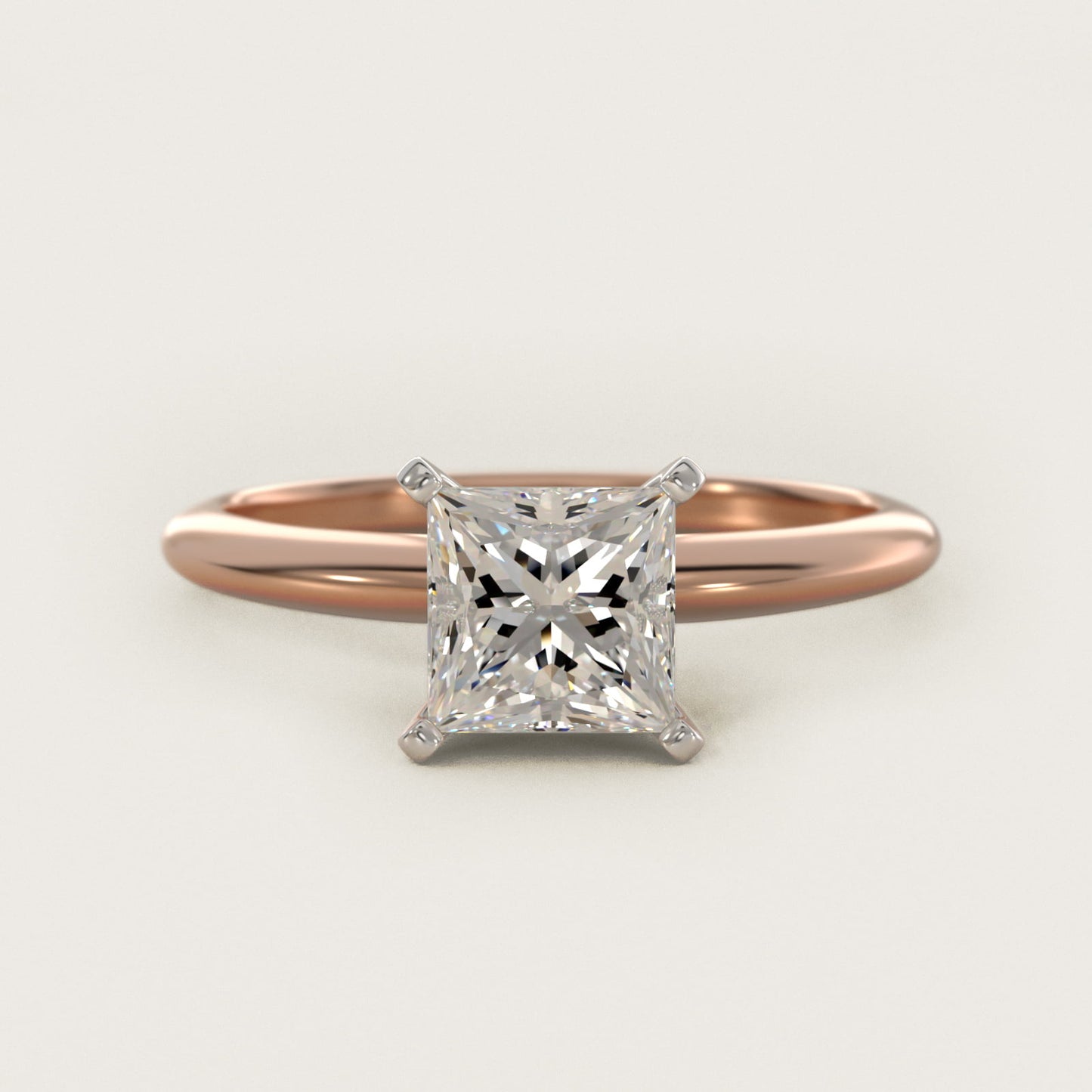 Classic Four Prong Solitaire Engagement Ring in 14K Rose Gold - Princess Center
