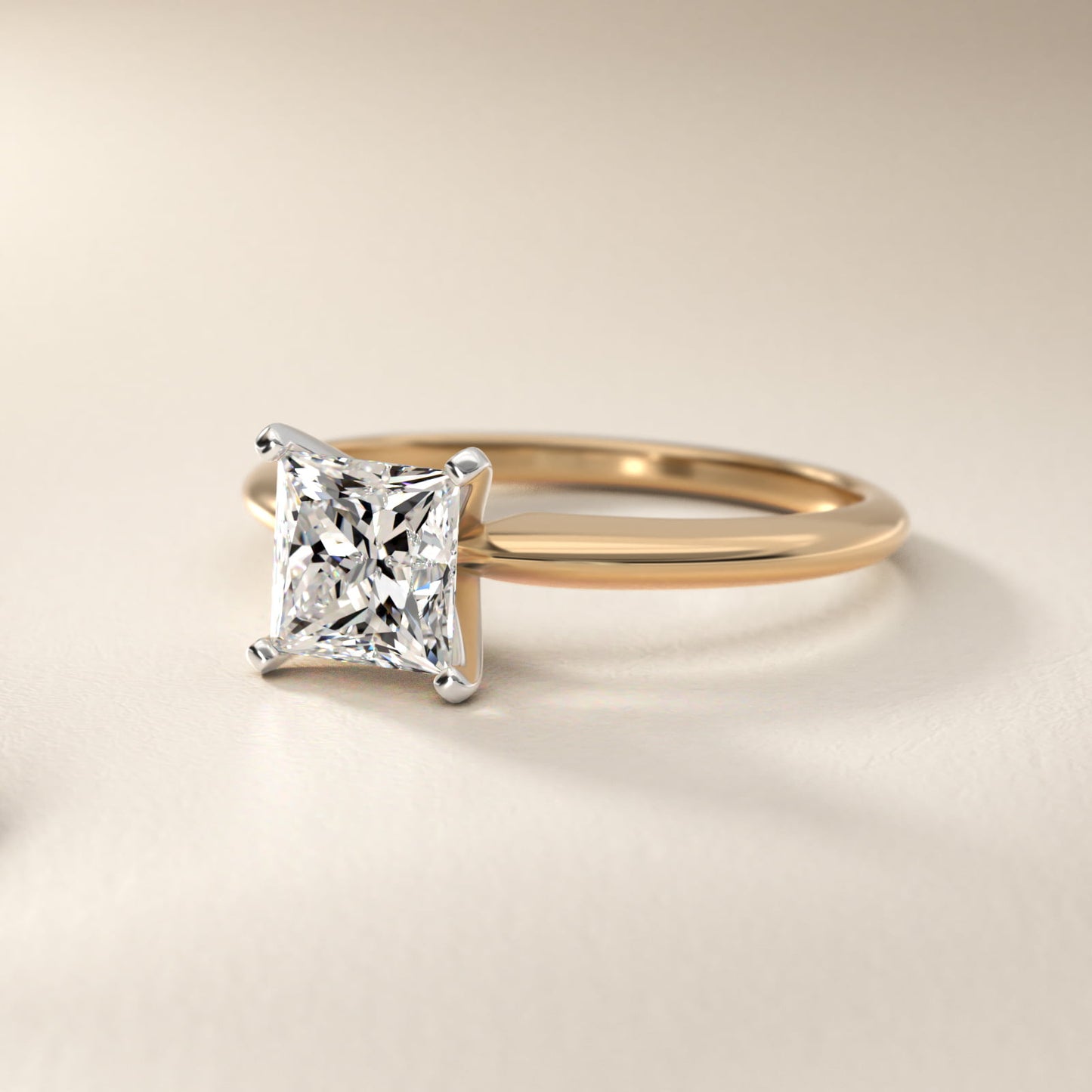 Classic Four Prong Solitaire Engagement Ring in 14K Yellow Gold - Princess Center