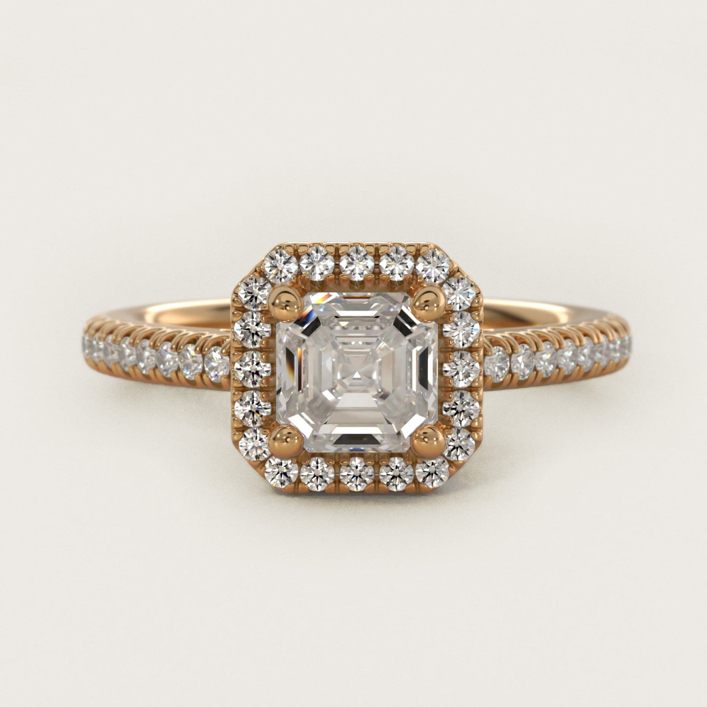 Classic Halo Diamond Engagement Ring in 18k Yellow Gold - Asscher Center