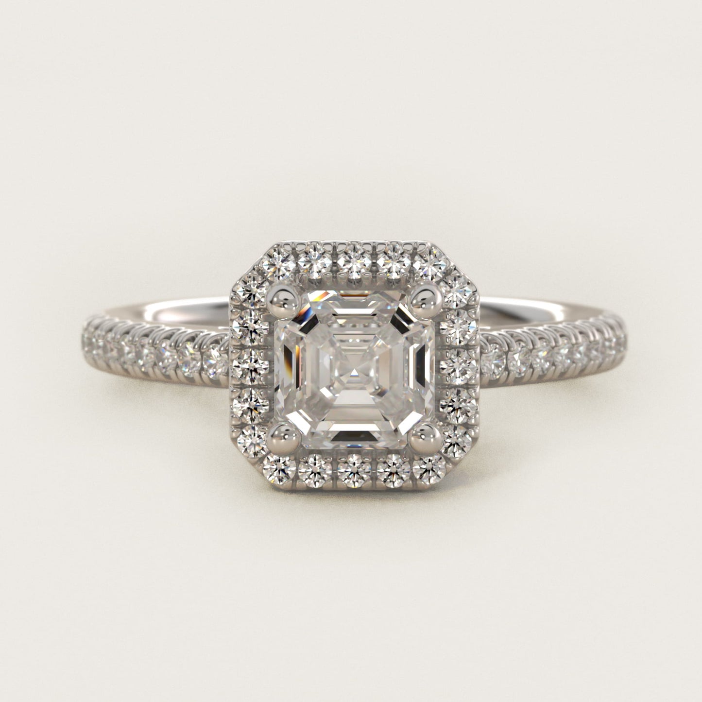 Classic Halo Diamond Engagement Ring in Platinum - Asscher Center