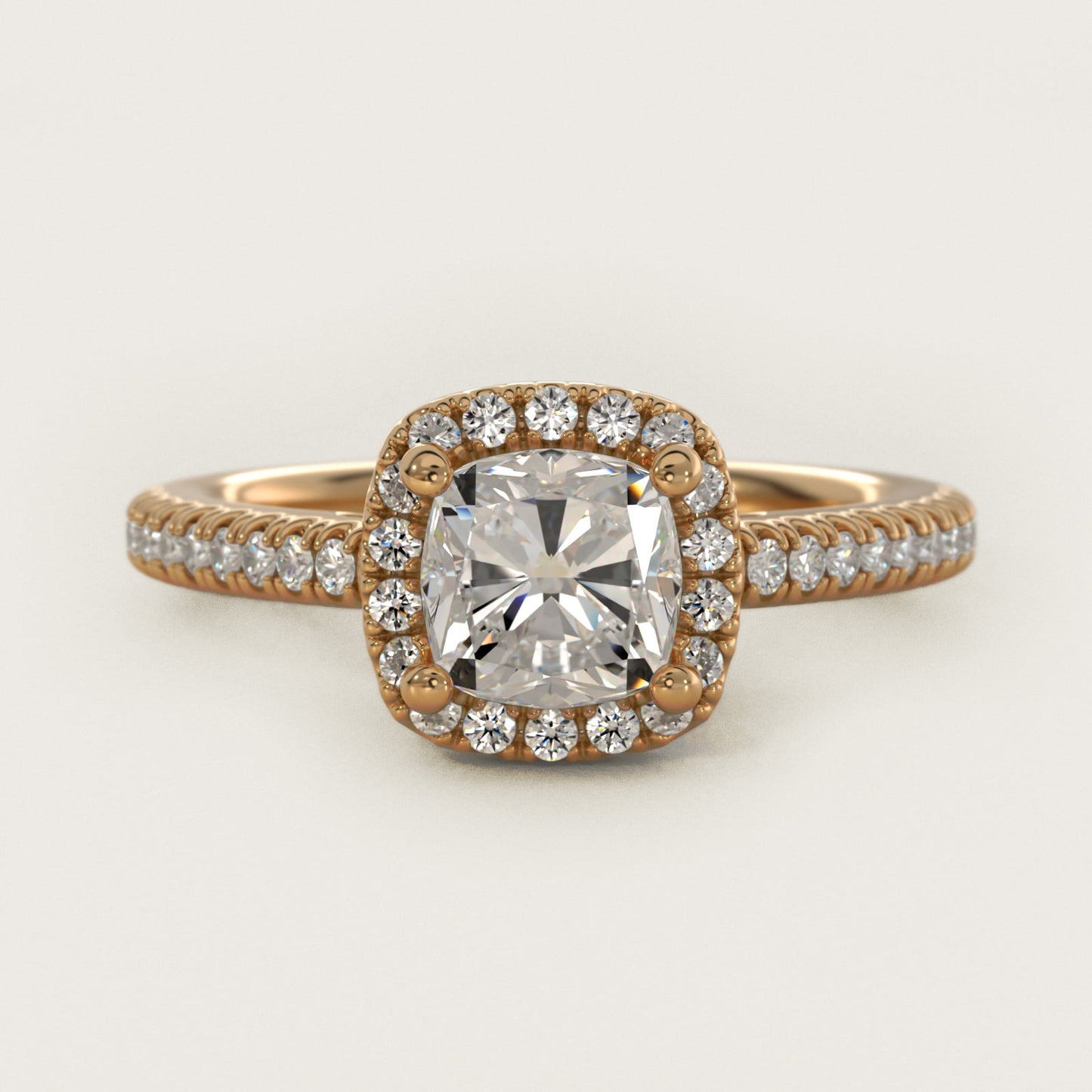 Classic Halo Diamond Engagement Ring in 18k Yellow Gold - Cushion Center