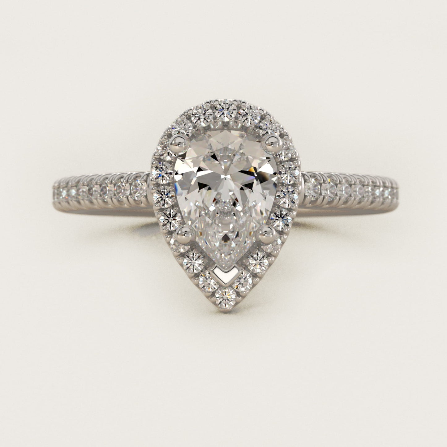 Classic Halo Diamond Engagement Ring in Platinum - Pear Center
