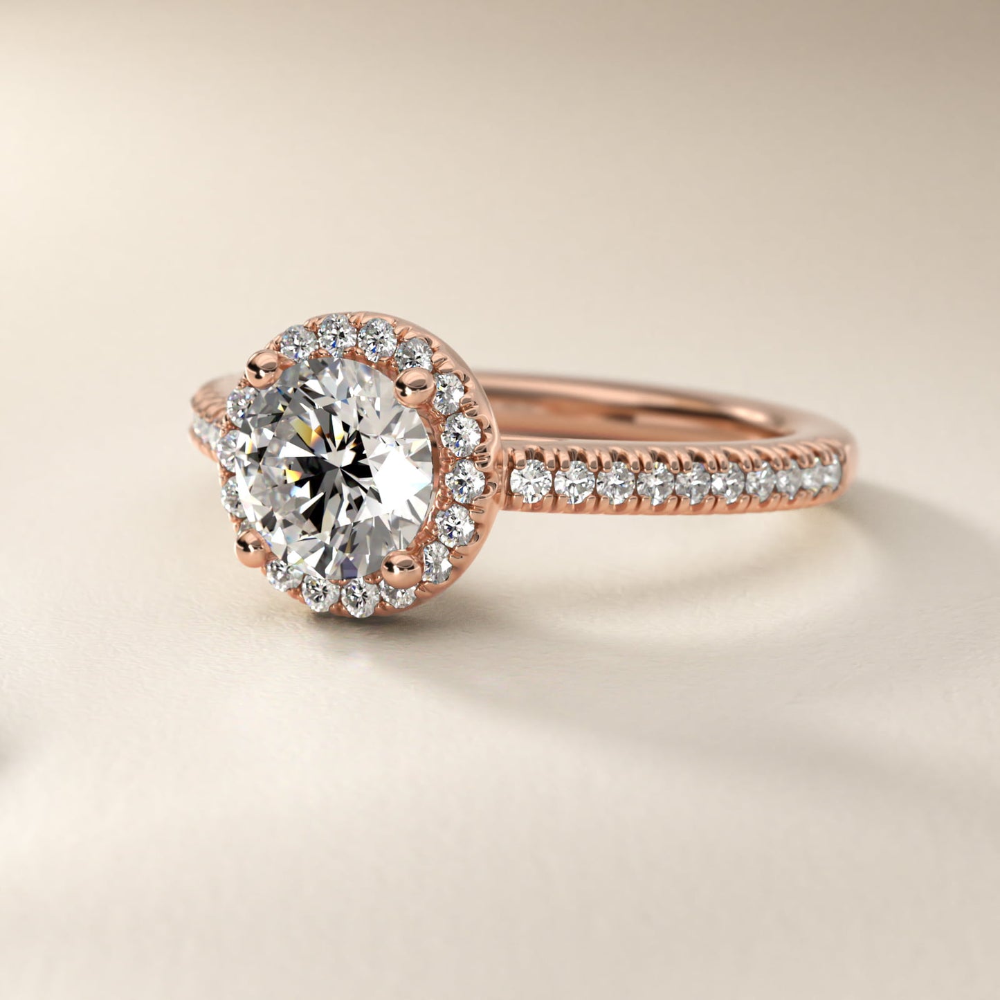 Classic Halo Diamond Engagement Ring in 14k Rose Gold - Round Center