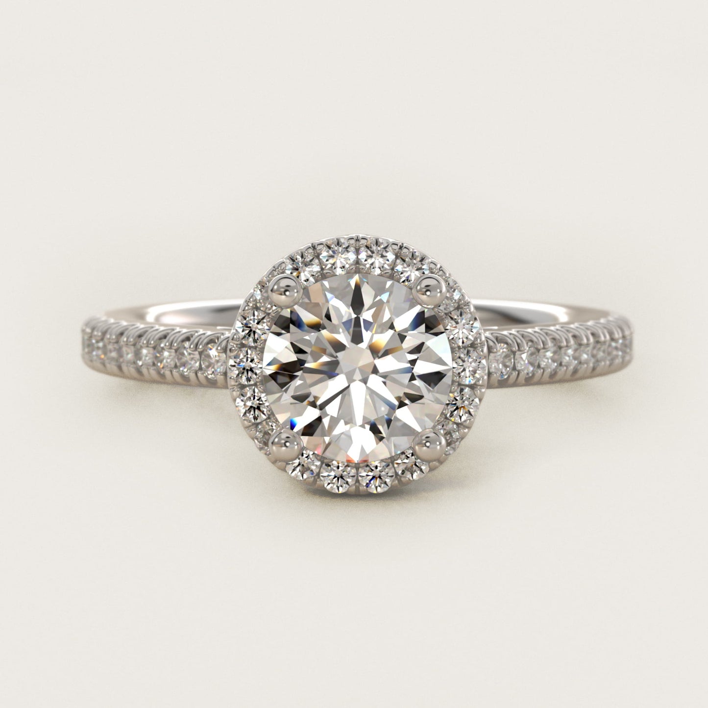Classic Halo Diamond Engagement Ring in 14k White Gold - Round Center