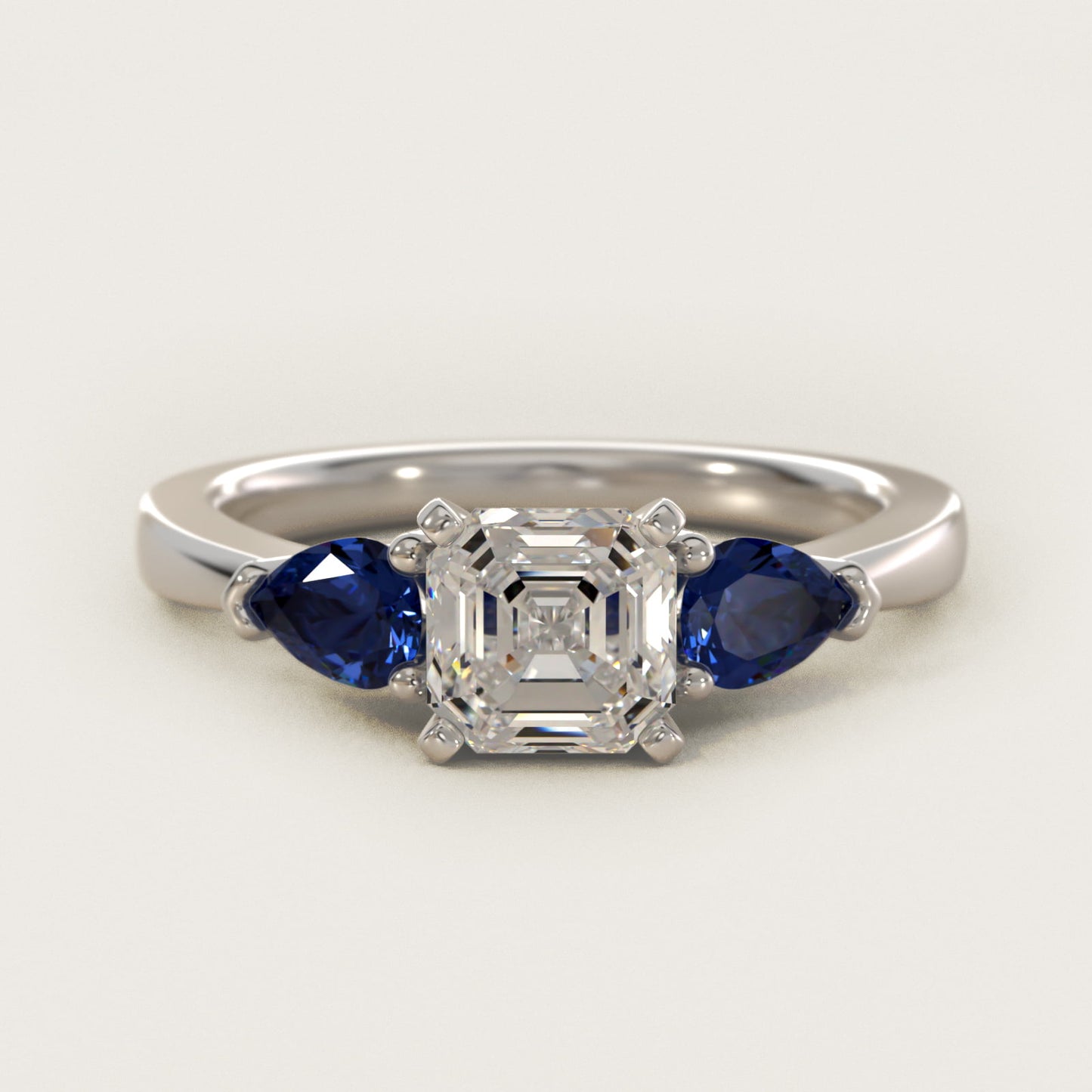 Classic Pear Shaped Sapphire Engagement Ring in 14k White Gold - Asscher Center