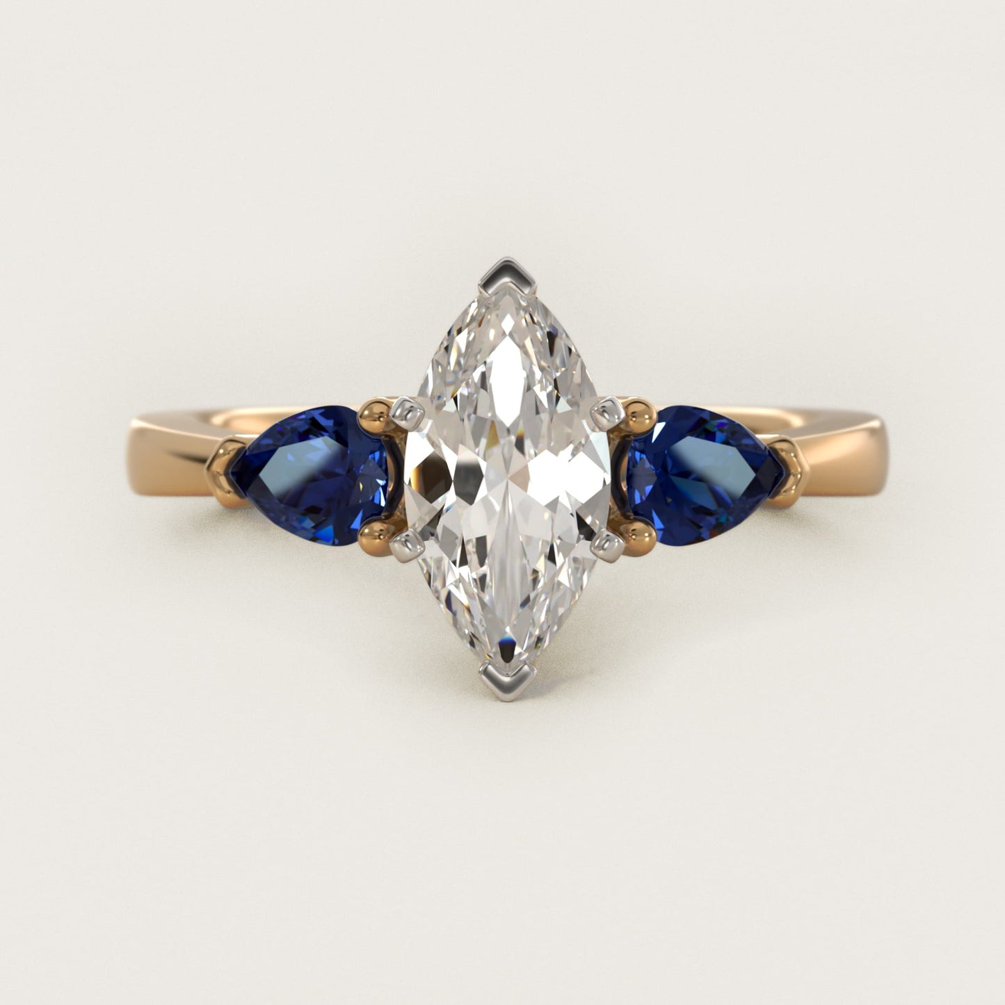 Classic Pear Shaped Sapphire Engagement Ring in 18k Yellow Gold - Marquise Center