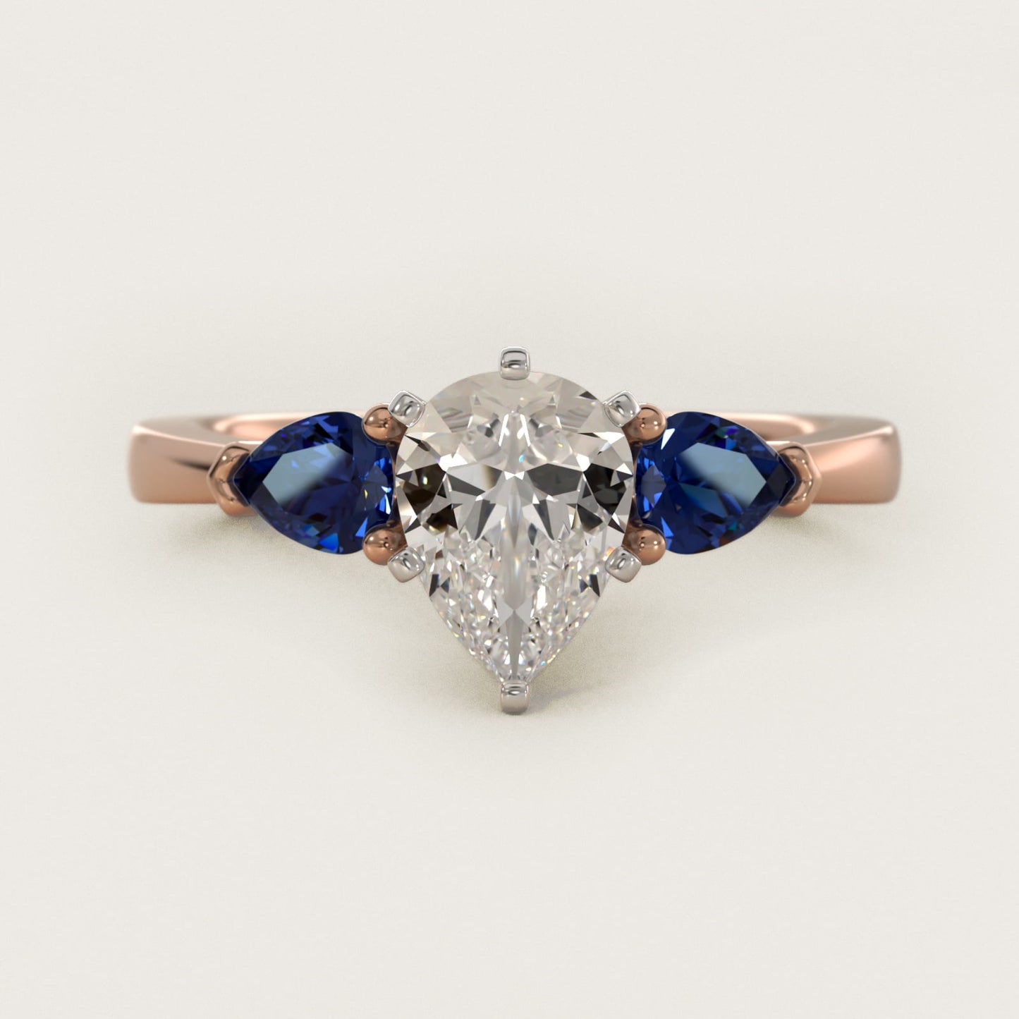 Classic Pear Shaped Sapphire Engagement Ring in 14k Rose Gold - Pear Center