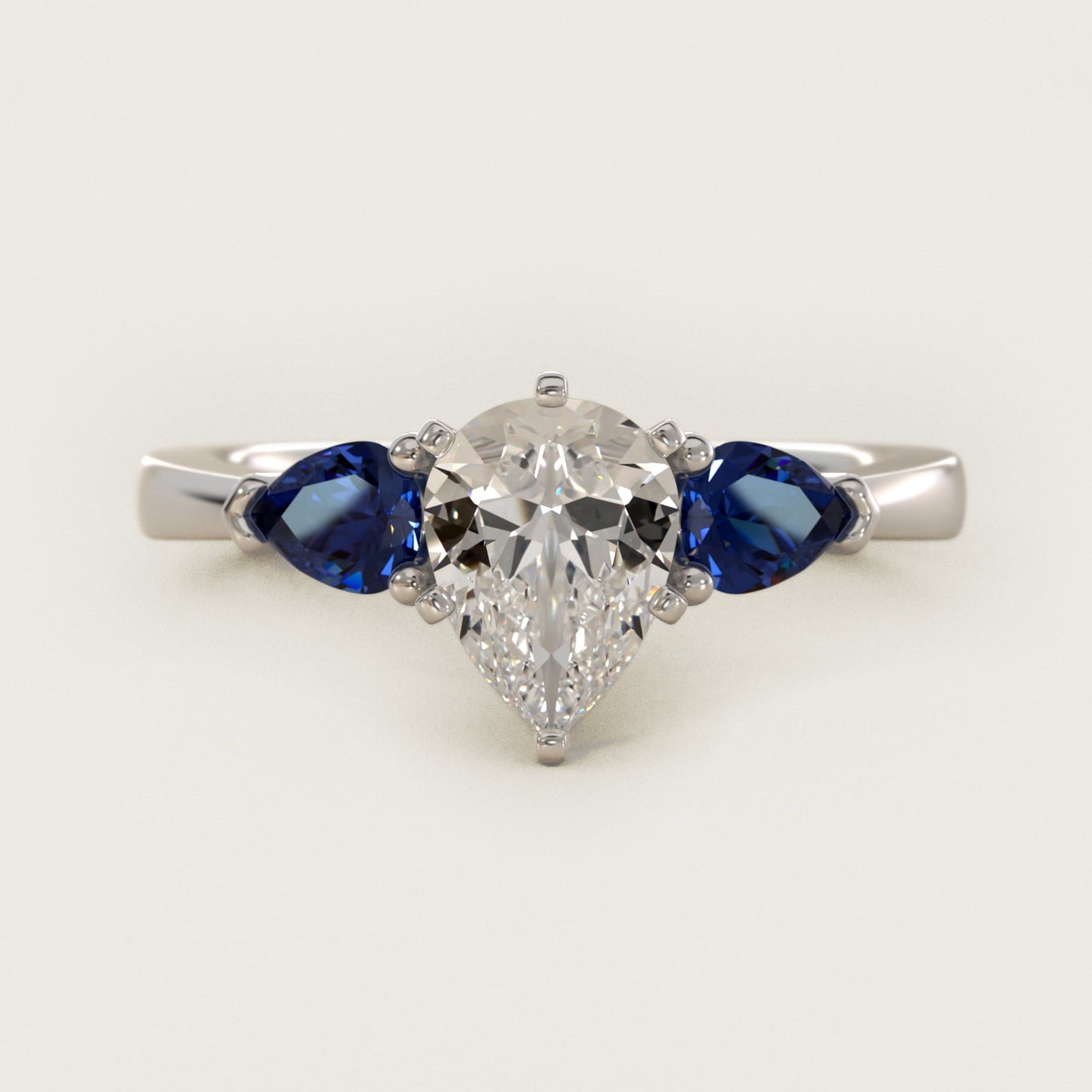 Classic Pear Shaped Sapphire Engagement Ring in 18k White Gold - Pear Center
