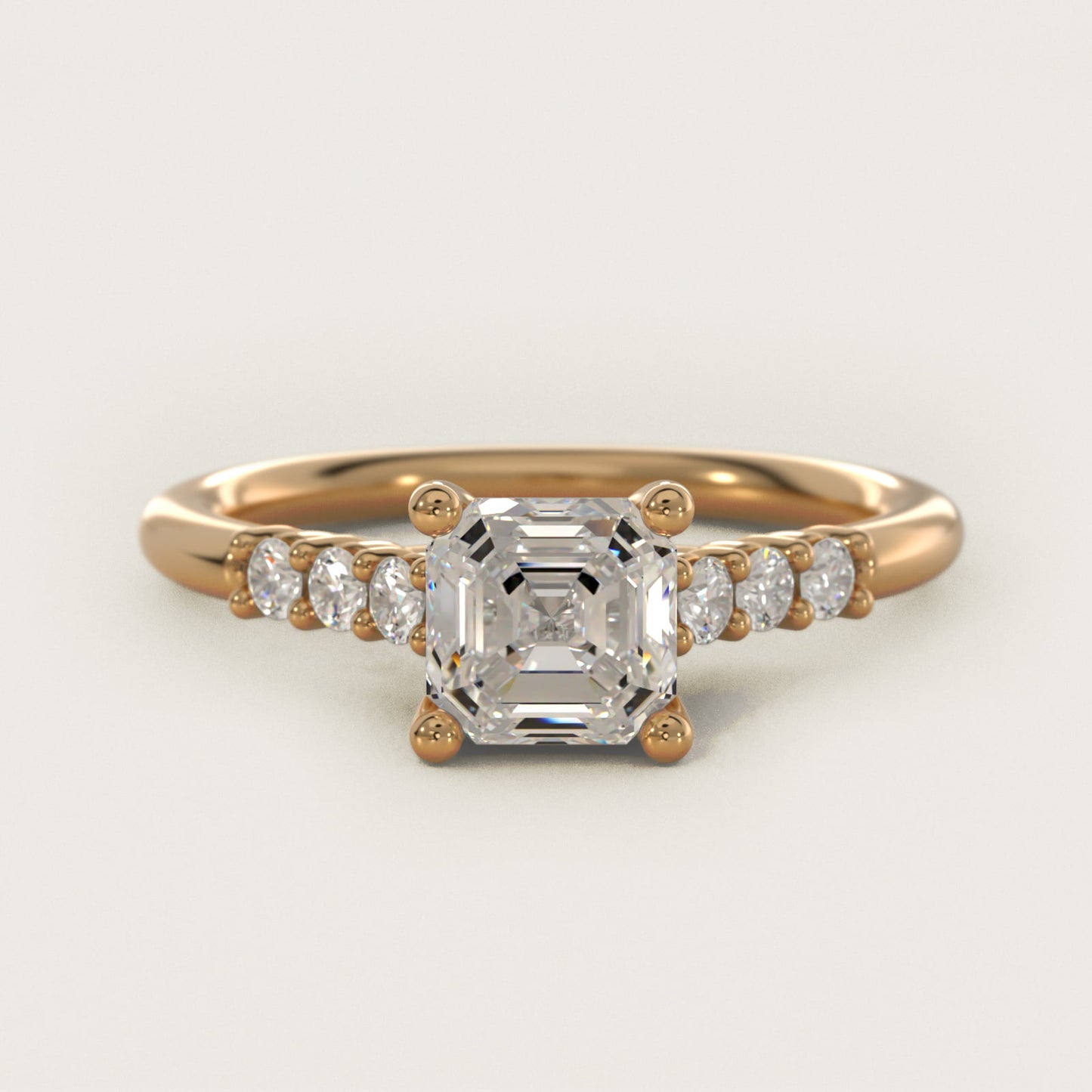 Classic Shared Prong Cathedral Diamond Engagement Ring in 14k Yellow Gold - Asscher Center