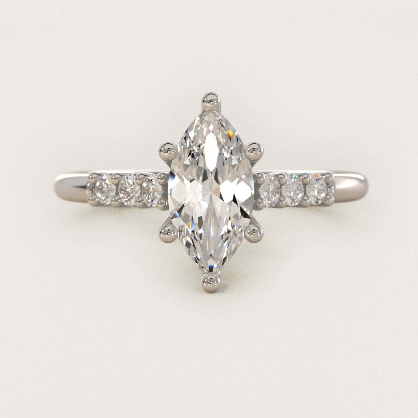 Classic Shared Prong Cathedral Diamond Engagement Ring in 14k White Gold - Marquise Center