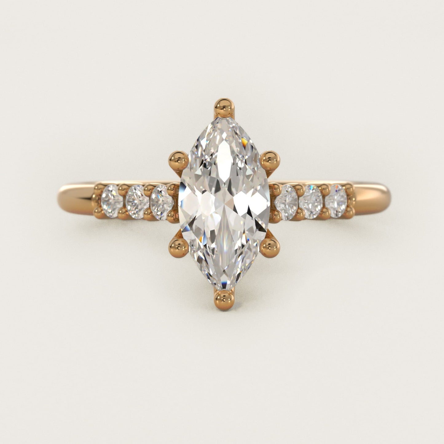 Classic Shared Prong Cathedral Diamond Engagement Ring in 14k Yellow Gold - Marquise Center