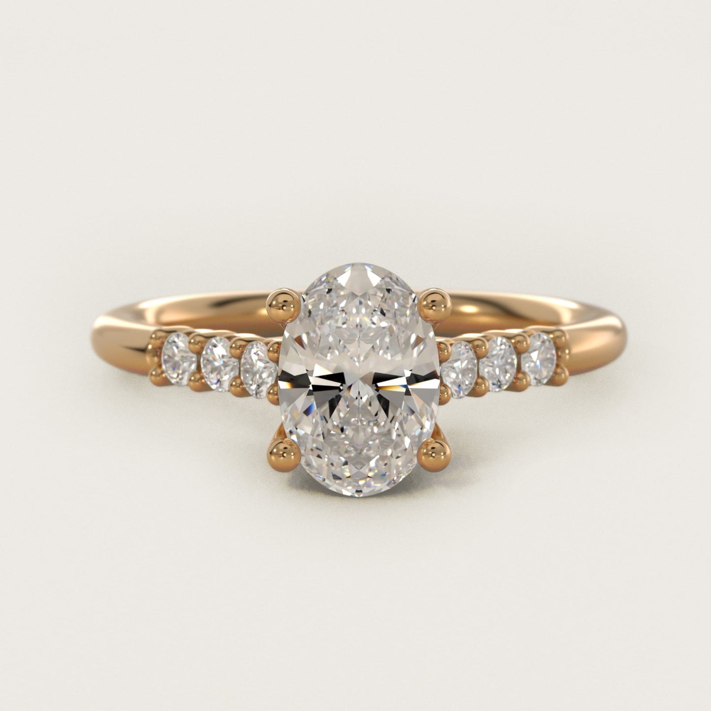 Classic Shared Prong Cathedral Diamond Engagement Ring in 14k Yellow Gold - Oval Center