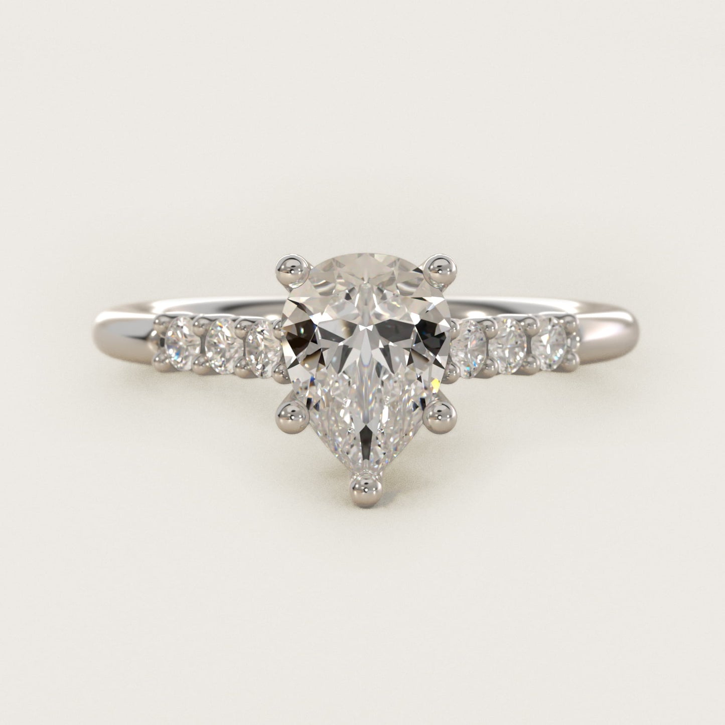 Classic Shared Prong Cathedral Diamond Engagement Ring in 14k White Gold - Pear Center