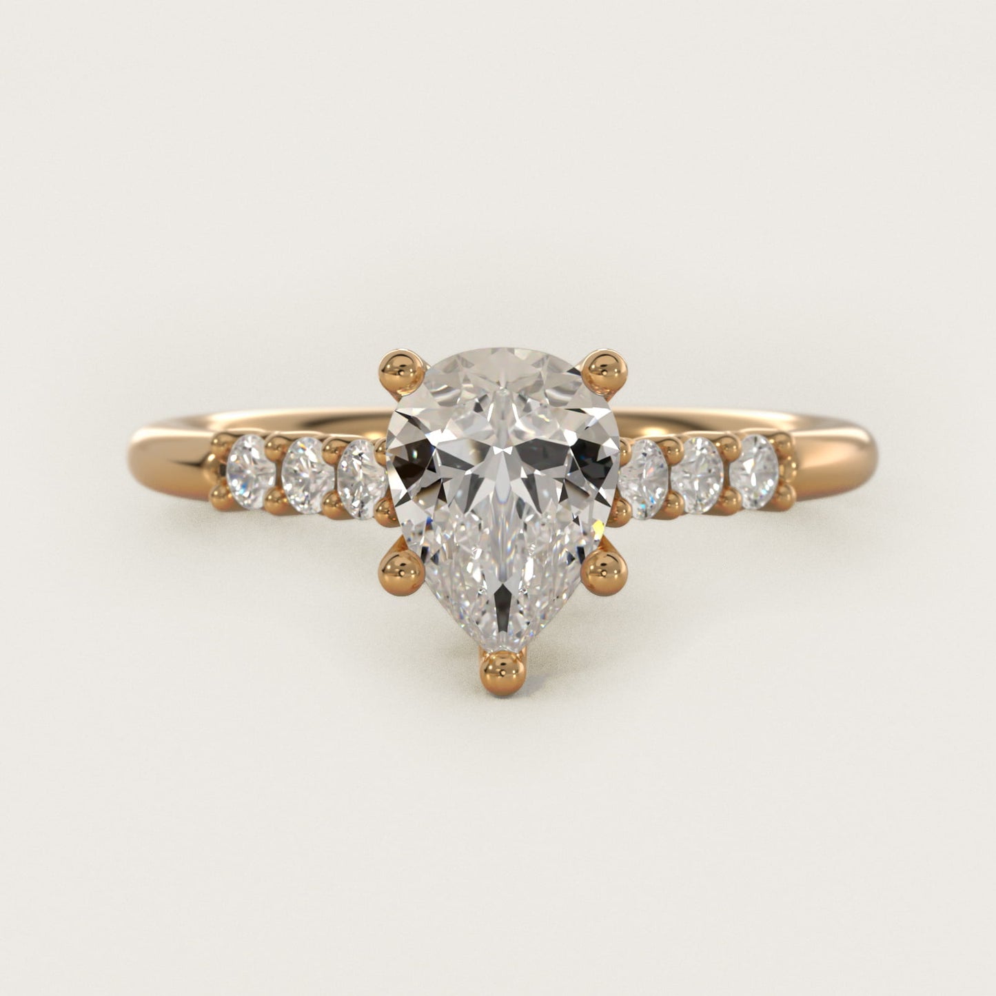 Classic Shared Prong Cathedral Diamond Engagement Ring in 14k Yellow Gold - Pear Center