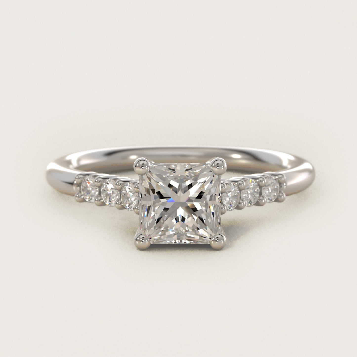 Classic Shared Prong Cathedral Diamond Engagement Ring in 14k White Gold - Princess Center