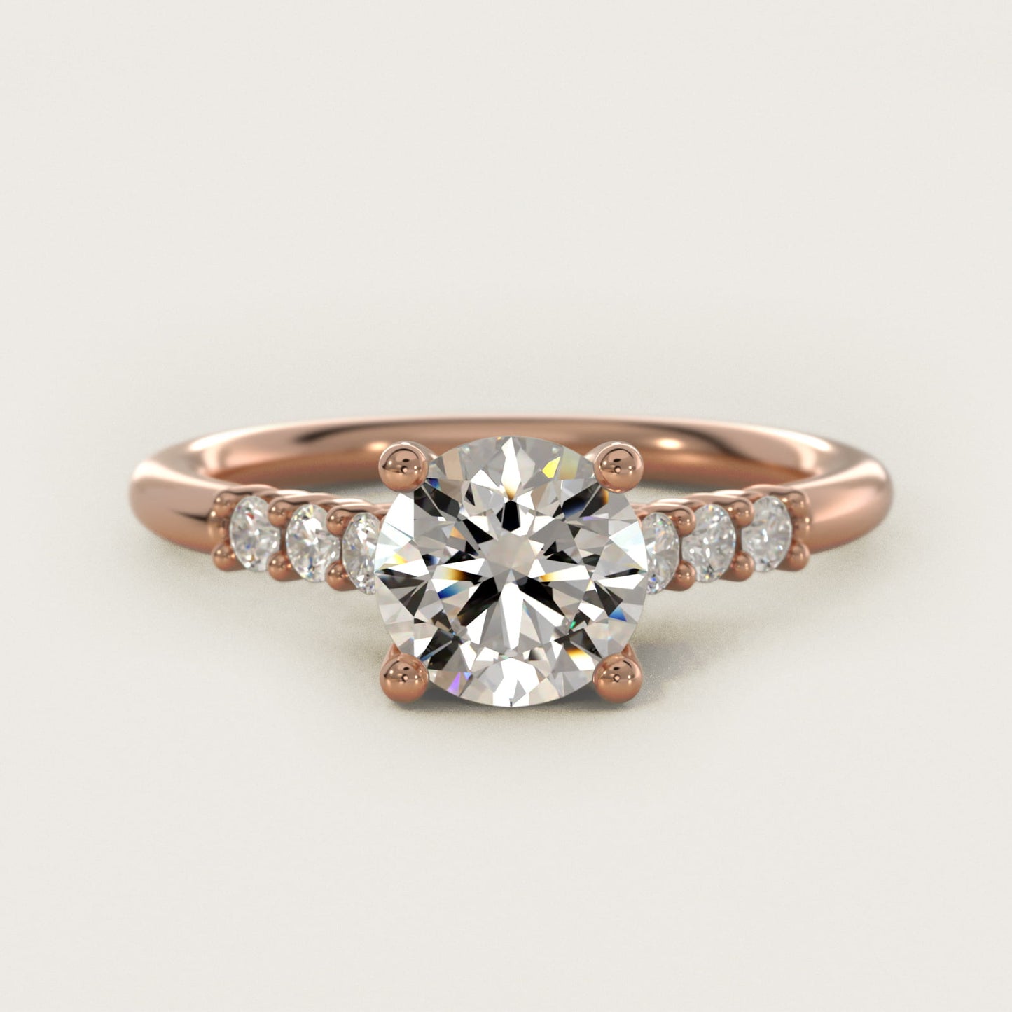 Classic Shared Prong Cathedral Diamond Engagement Ring in 14k Rose Gold - Round Center