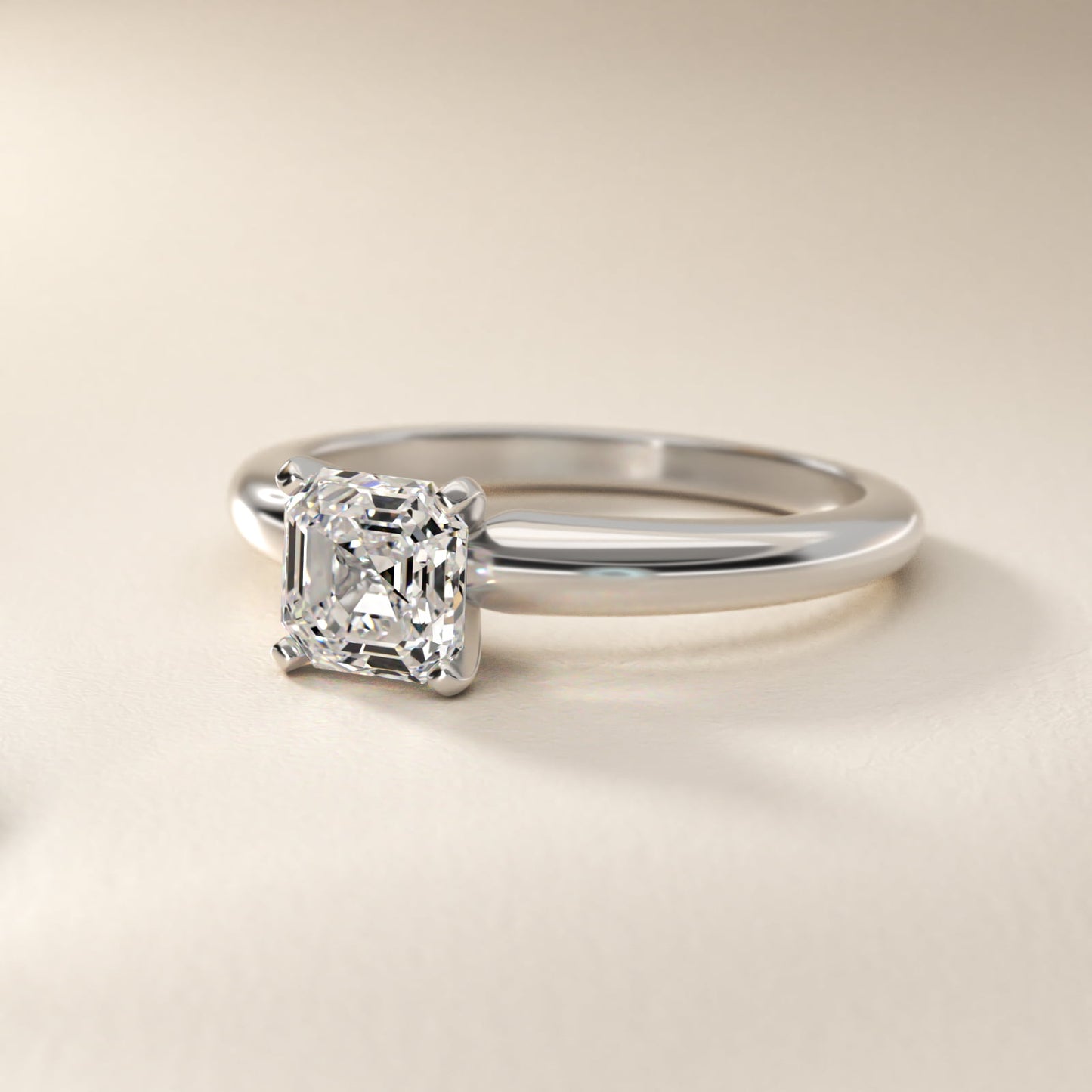 Classic Simple Solitaire Engagement Ring in 18k White Gold - Asscher Center