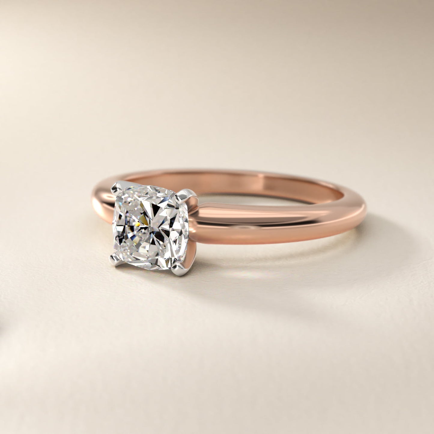 Classic Simple Solitaire Engagement Ring in 14k Rose Gold - Cushion Center