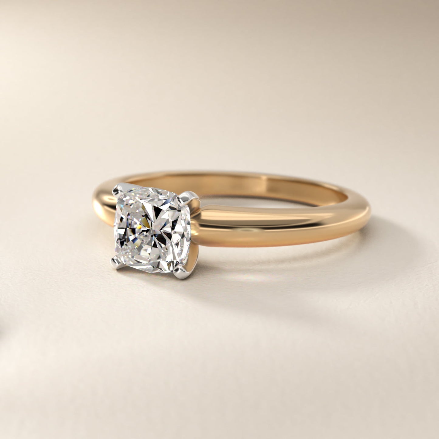 Classic Simple Solitaire Engagement Ring in 18k Yellow Gold - Cushion Center