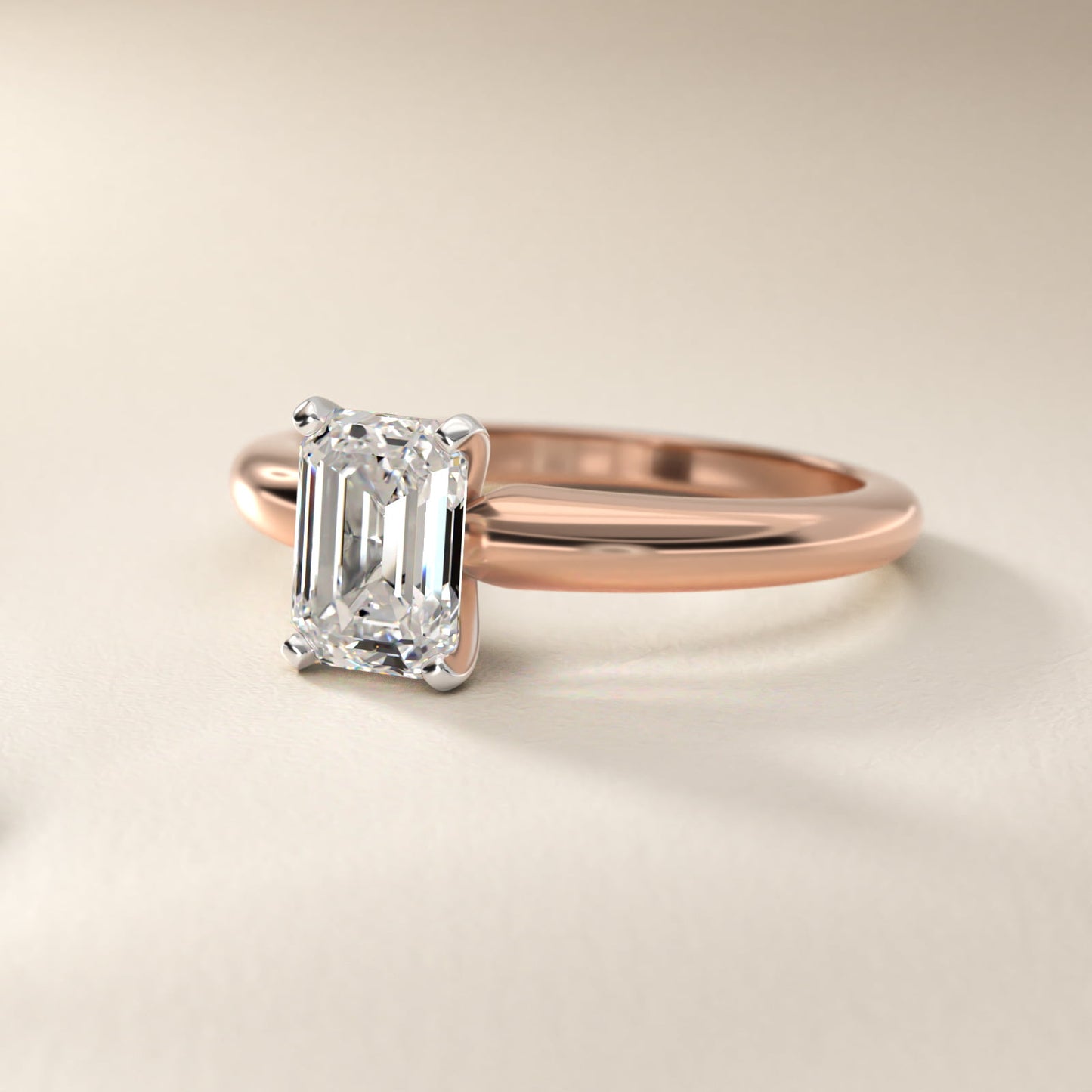 Classic Simple Solitaire Engagement Ring in 18k Rose Gold - Emerald Center